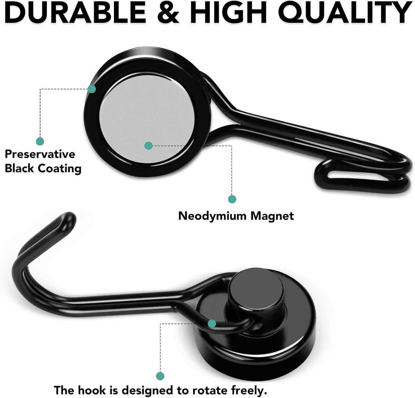 MIKEDE Strong Magnetic Hooks, 40LBS Black Swivel Swing Hooks Heavy Duty, Rare Earth Magnets with for Fridge, Grill Cruise Cabins, Hanging, Kitchen - 28 Pack