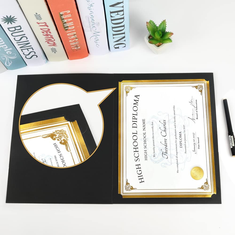 SUNEE Certificate Holders(Black, 80 Packs, New Pattern), Diploma Covers Gold Foil Border, for Letter Size 8.5x11 Certificates, Cardstock, Document Papers