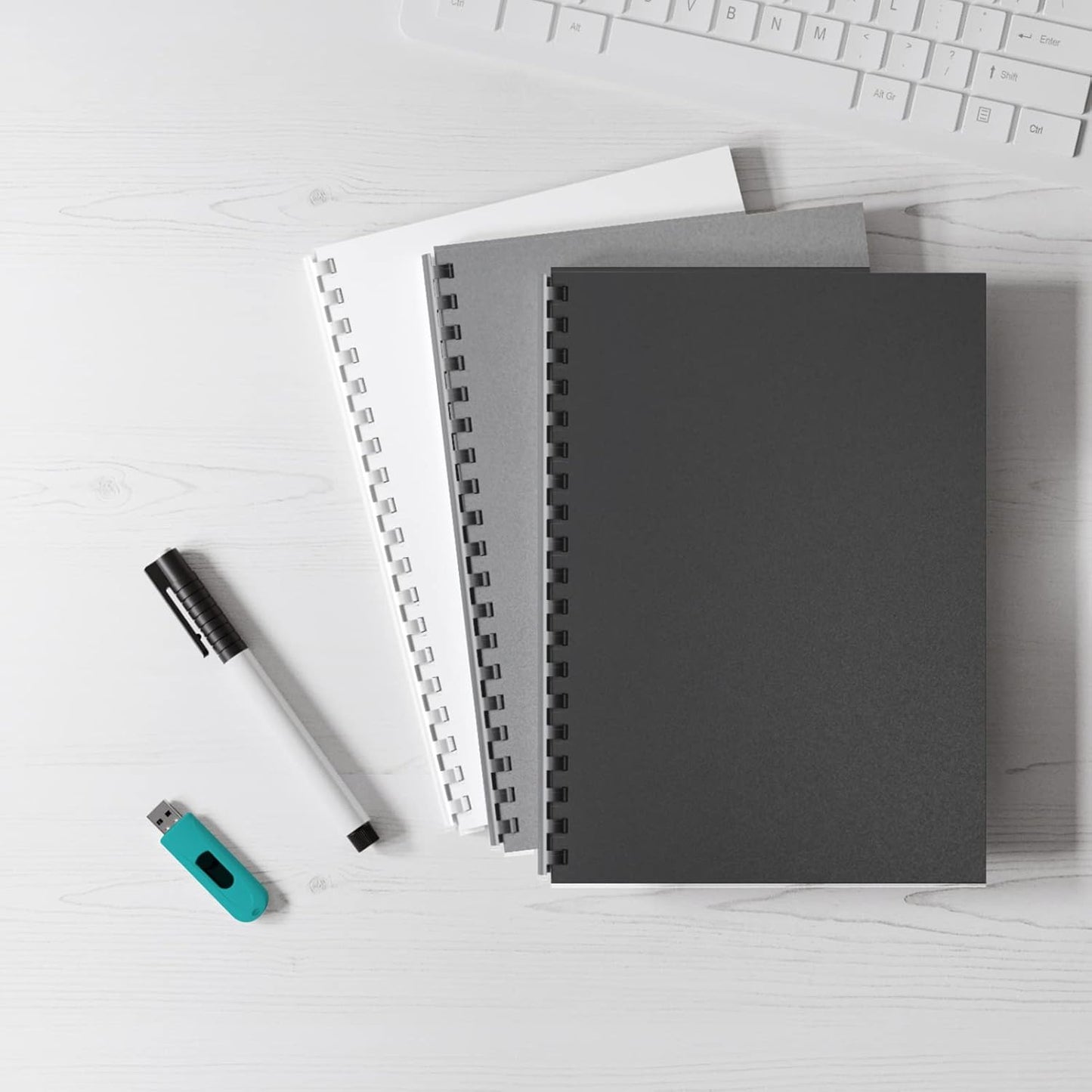 Binditek 50 Pack 16 Mil Sand-Textured Polycover - Plastic Binding Cover for Letter Size - Business Reports and Proposals - Lightly Sanded Finish - Square Corners, Un-Punched, Black