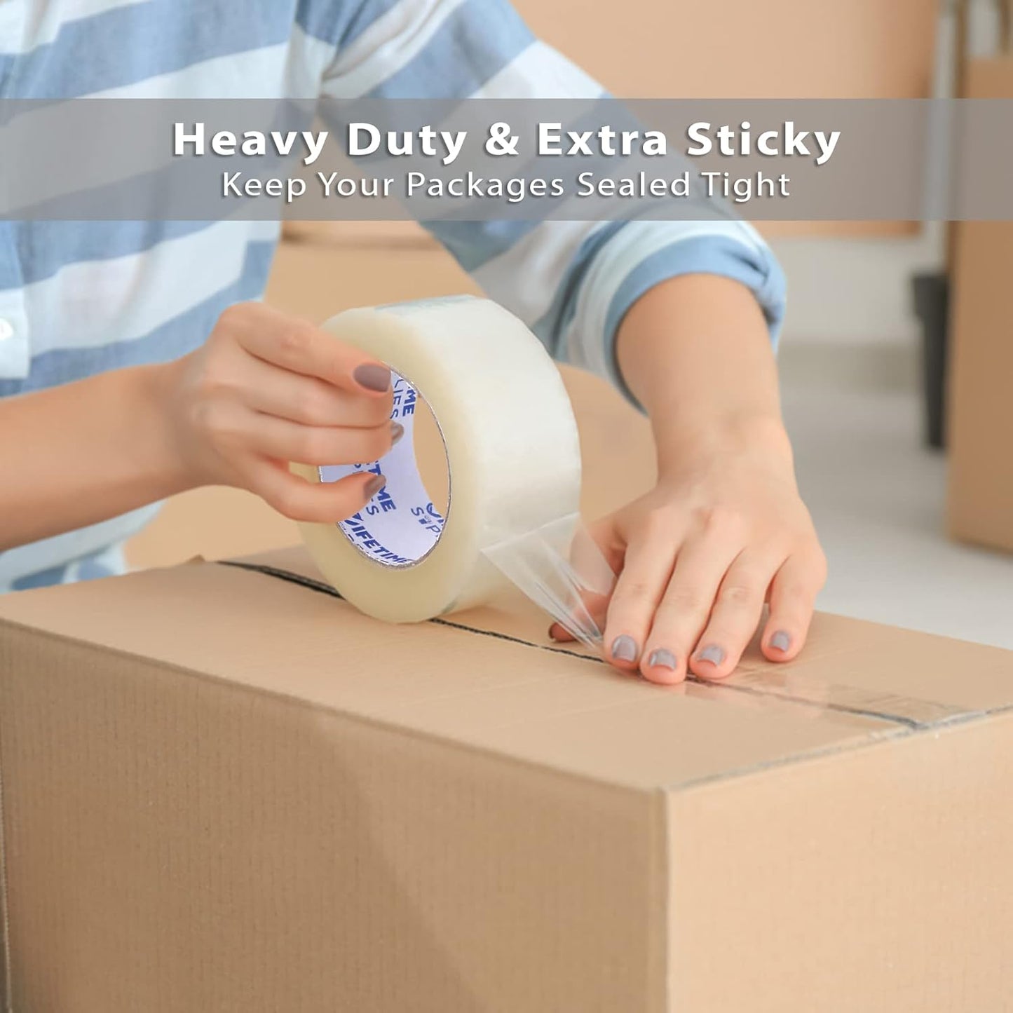 6 Rolls [Upgraded] Clear Premium Packing Tape, 65 Yards, 2.2 mil, Heavy Duty Packaging Tape for Shipping, Moving, Sealing - Stronger & Thicker