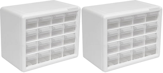 Akro-Mils 16-Drawer Plastic Drawer Storage Cabinet for Garage Organization, Beads, Makeup Organizer, Building Bricks Storage, Teacher Toolbox, 10-1/2-Inch W x 6-1/2-Inch D x 8-1/2-Inch H, 10116 White