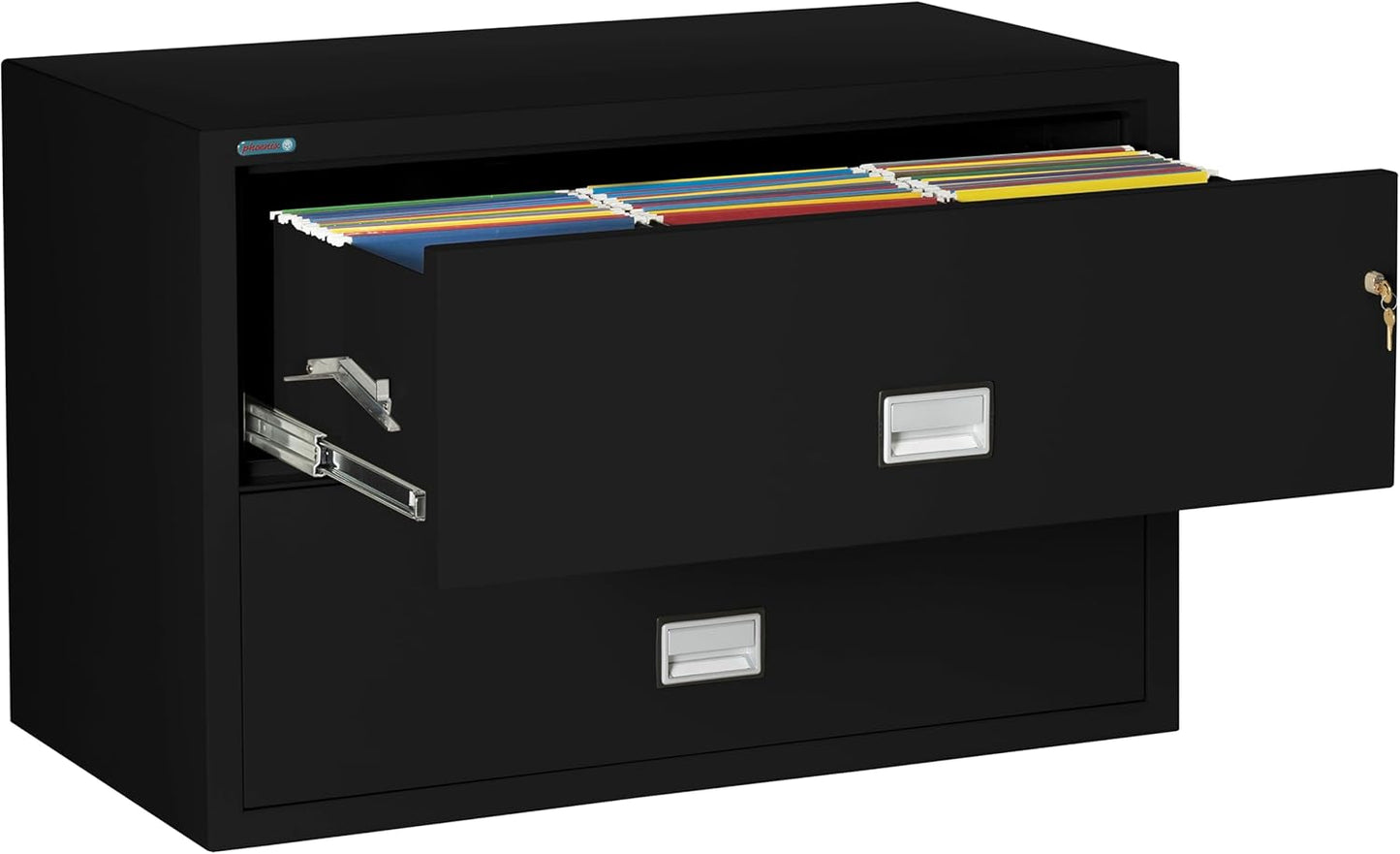 44 inch Wide 2-Drawer Lateral Fireproof File Cabinet – Legal and Letter Size Filing – Key Lock – Water Resistant – Fire Safe and Impact Rated – Black Finish – Model LAT2W44B