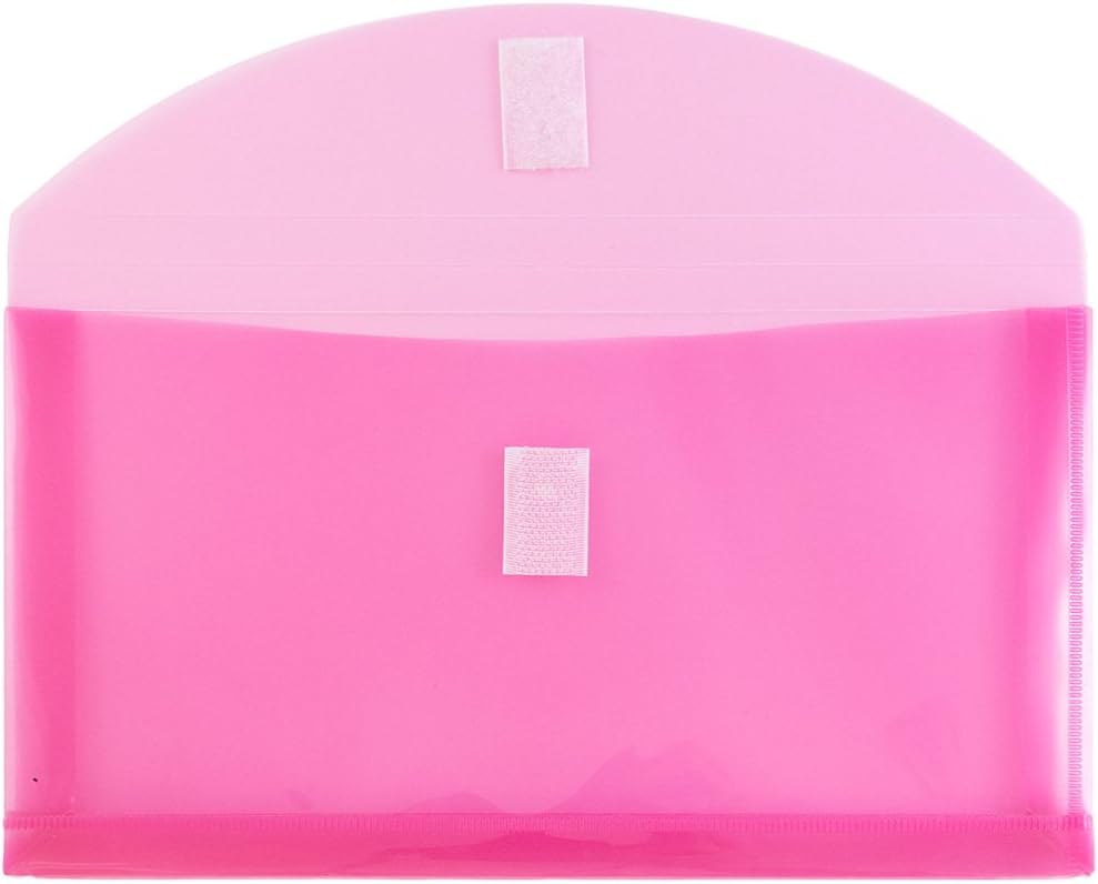 JAM PAPER Plastic Expansion Envelopes with Hook & Loop Closure - #10 Booklet Wallet - 5 1/4 x 10 with 1 Inch Expansion - Fuchsia Pink - 12/Pack