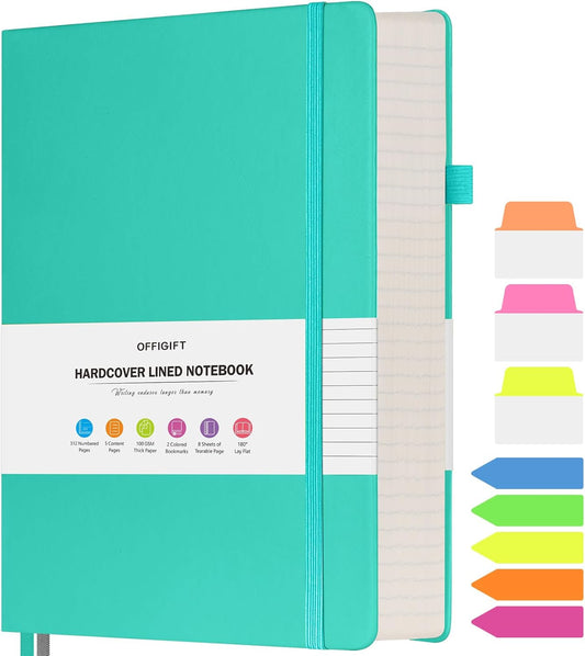 Lined Notebook Journal for Women Men, A5 College Ruled Notebook, 312 Numbered Pages Notebooks for Work, 100gsm Paper Daily Journal, Hardcover Vegan Leather Journals for Writing Office, Peacock Blue