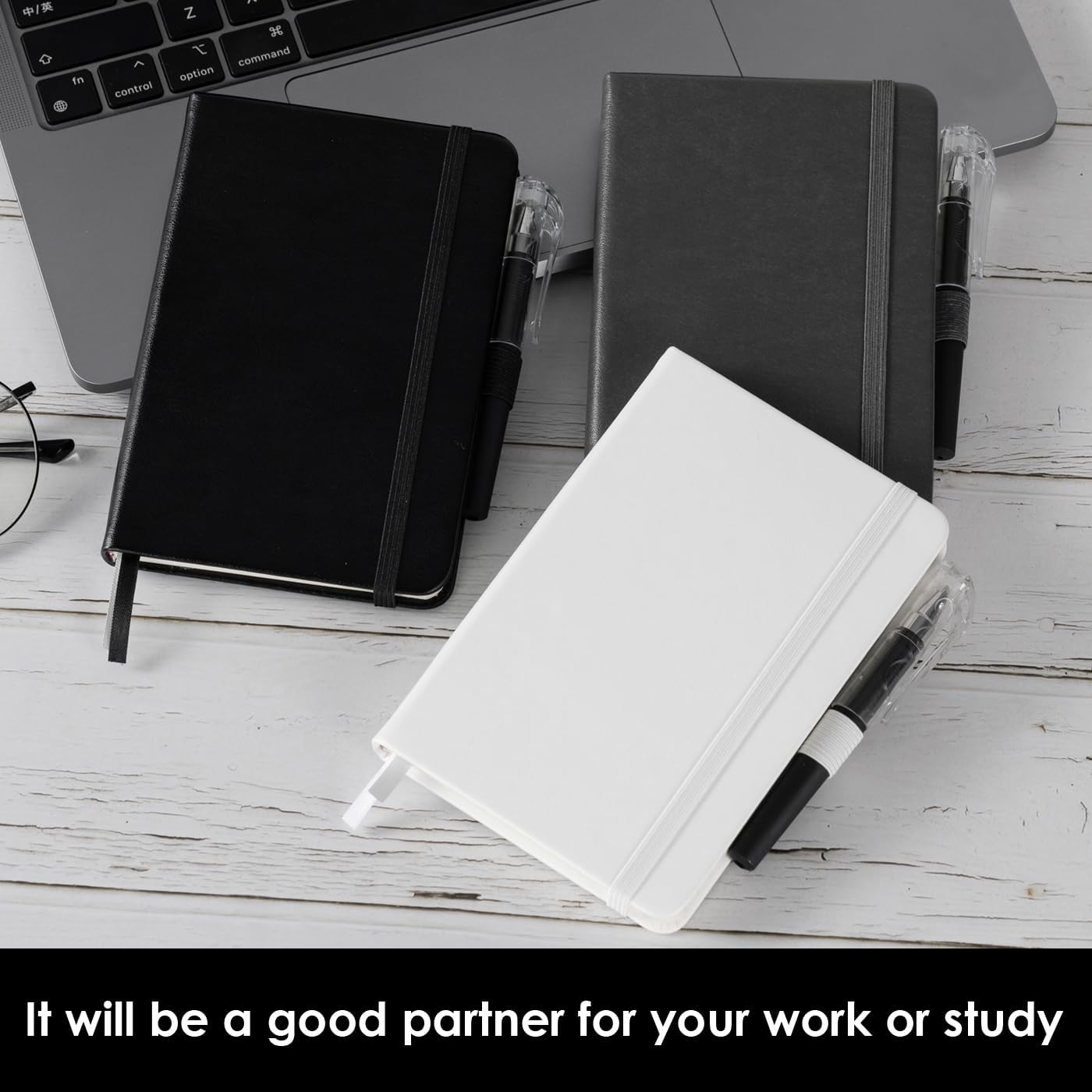 Small Notebook Pocket Size Journal 3.7" x 5.7", 3 Pack, (White, Grey, Black), 408 Pages, A6 Mini Notepad with Pen, Small Leather Note Book, 100GSM Lined paper, Hardcover