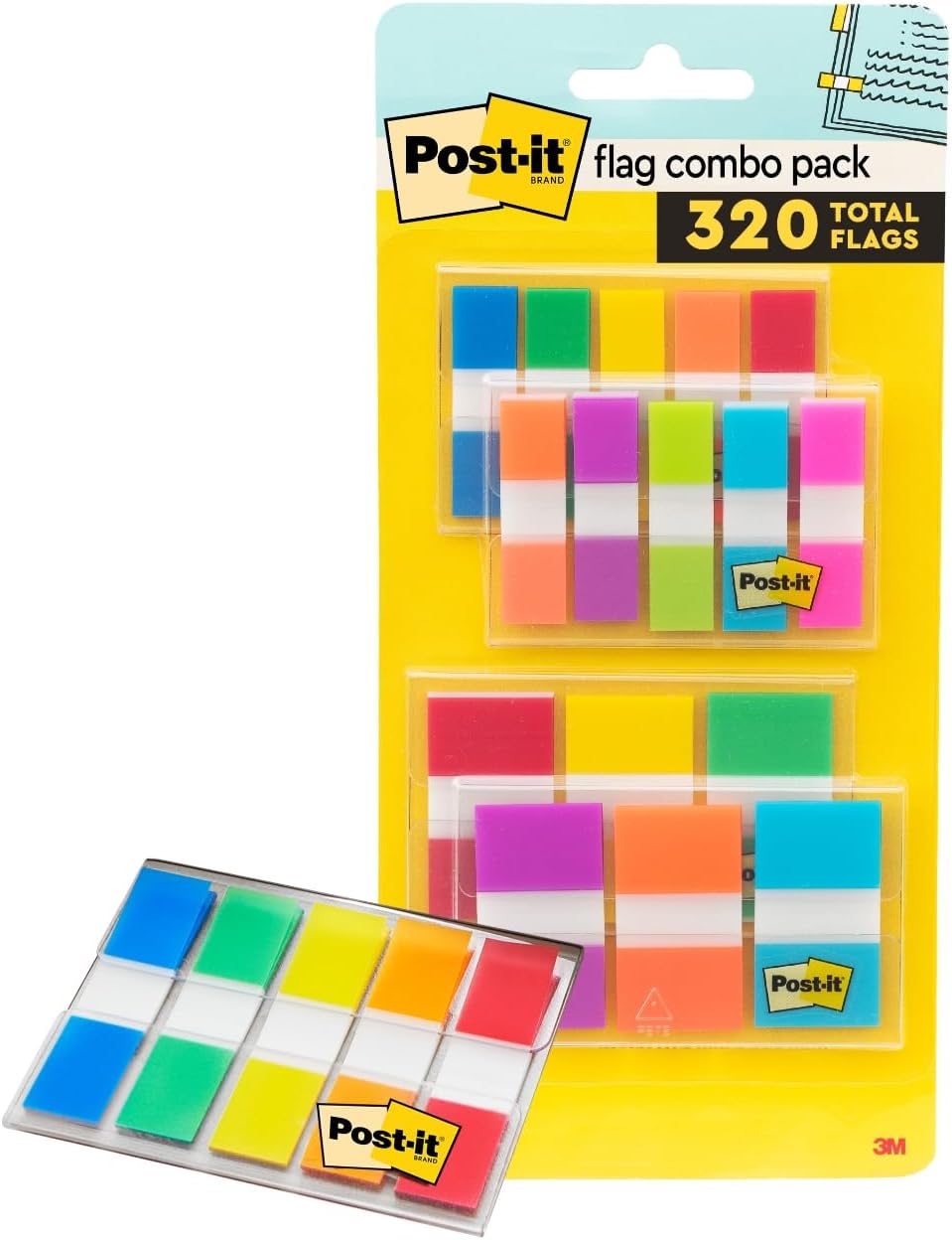Post-it Flags Combo Pack, 4 On-The-Go Dispensers/Pack, 120 .94 in Wide and 200 .47 in Wide Flags, Assorted Colors (683-XL1)
