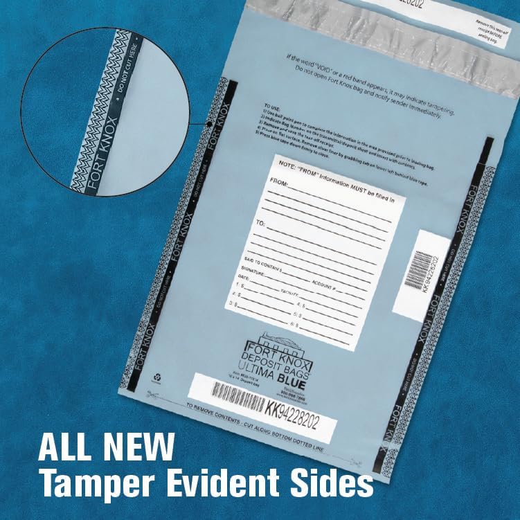 BankSupplies Ultima Blue Clear Deposit Bags | 10W x 14H | Pack of 100 | Transit, Transfer, Valuables | Tamper Evident Tape | Captive Flap Closure | Security Deposit Bag