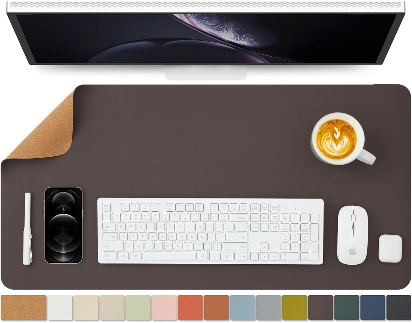 Cork Desk Mat - Dual-Sided Desk Pad for Office and Home - Desk Organization and Accessories - Ideal for Large Mouse Pad and Desk Mats on Top of Desks(Coffee,31.5"x 15.7")