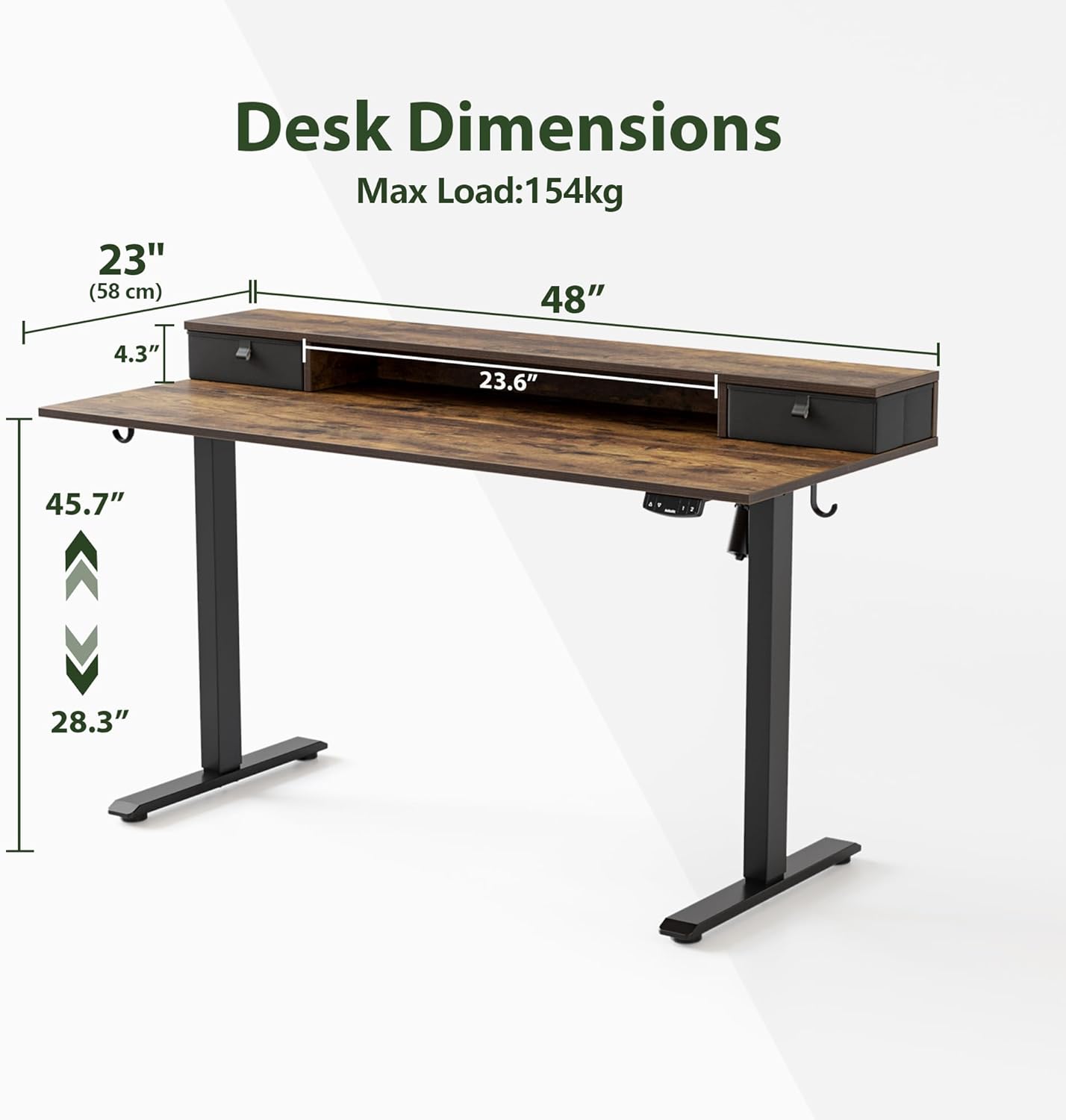 48 x 23 Inches Height Adjustable Electric Standing Desk with 2 Drawers, Stand Up Electric Desk Adjustable Height, Sit Stand Computer Gaming Table with Splice Board, Dark Walnut