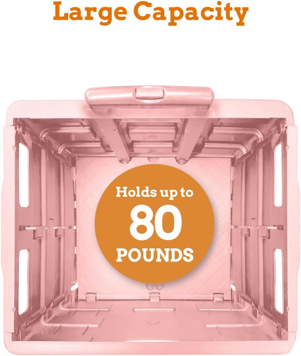 Inspired Living Ultra-Slim Rolling Collapsible Storage Pack-N-Roll Utility-carts, with Telescopic Handle, for Home, Garden, Shopping, Office, School use, Large, Raspberry Pink