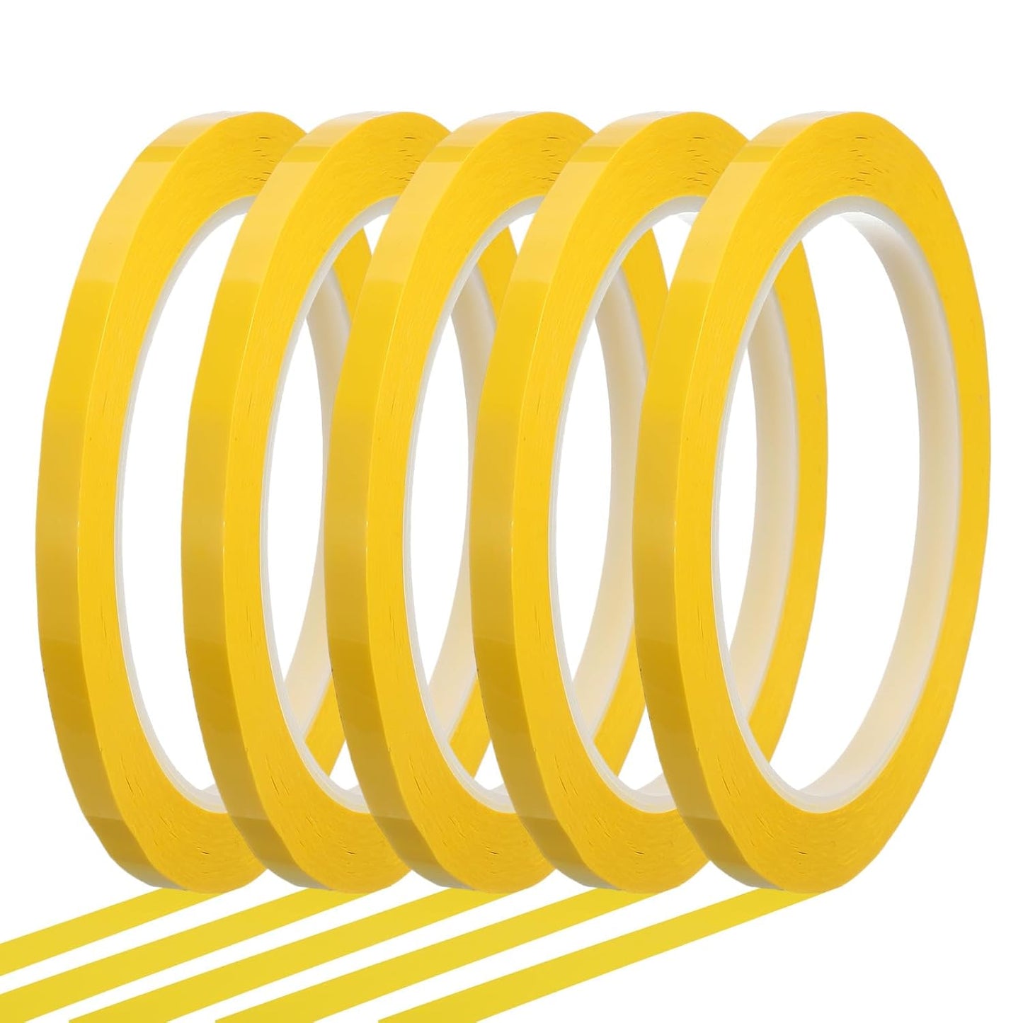 MECCANIXITY Whiteboard Tape 1/4" x 72 Yard Pinstripe Graphic Chart Line Grid Marking Tapes for Classroom Office Dry Erase Board Art, Dark Yellow, Pack of 5