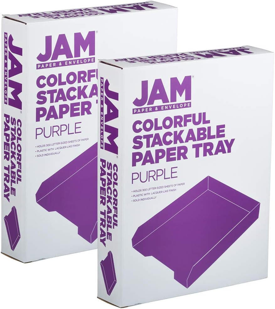 JAM PAPER Stackable Paper Trays - Purple - Desktop Document, Letter, & File Organizer Tray - 2/Pack