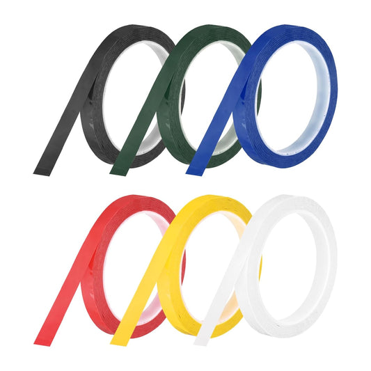 MECCANIXITY 6 Rolls Whiteboard Tape Graphic Chart Tape 12mm 54.7 Yard Art Tape Thin Pinstripe Tape Masking Tape for Gift Wrapping Craft Supplies, Red, Green, Blue, Yellow, Black. White