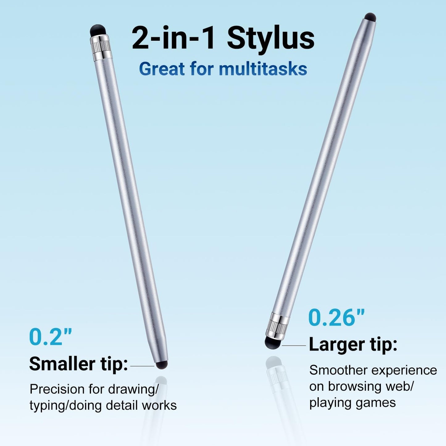 LINFANC 12Pcs Silver Stylus Pen for Touchscreen, 2-in-1 High Precision & Sensitivity Stylus Pen for iPhone/iPad/Android Smartphones and Tablets Compatible with All Touch Screens