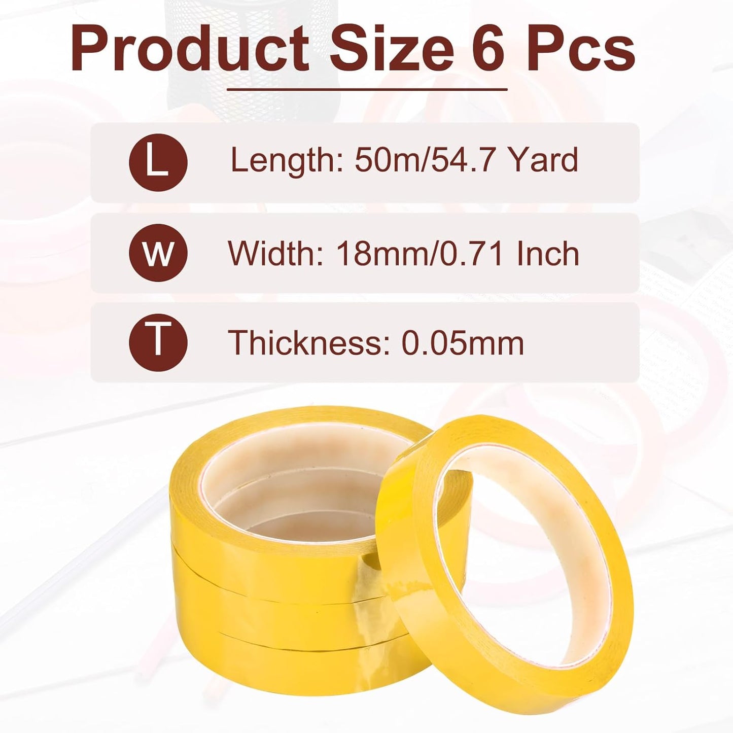 MECCANIXITY 6 Rolls Whiteboard Tape Graphic Chart Tape 18mm 54.7 Yard Art Tape Thin Self-Adhesive Pinstripe Tape Masking Tape for Gift Wrapping Craft Supplies, Yellow