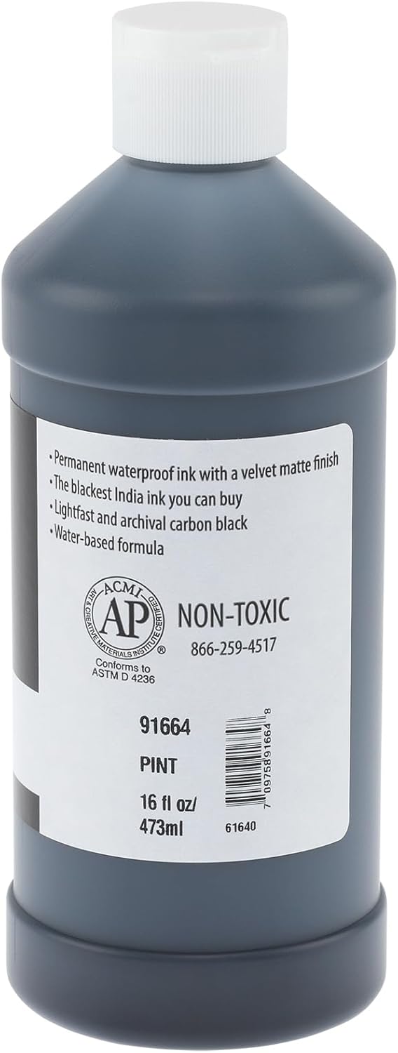 New York Central® India Ink 16oz Bottle - Make an Impact with Matte Black India Ink, Perfect for Artists, Calligraphy, Illustrations, & More!