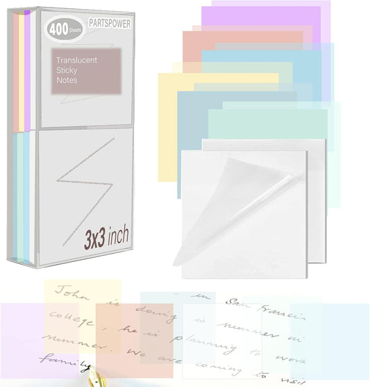 400 Sheets Pastel Transparent Sticky Notes, 3x3 inch See Through Sticky Notes, for Reading Writing Notes Book Markers, Office School Supplies, 50 Sheets/Pad (8 Pads)