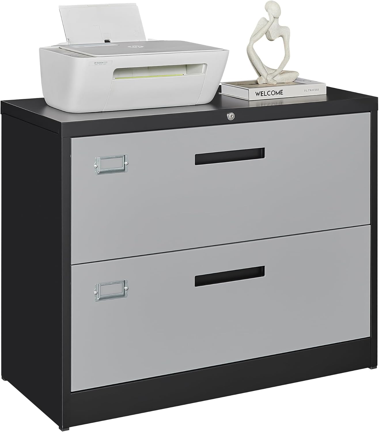 Letaya File Cabinet with Lock-Lateral 2 Drawer Metal Filing Cabinets-Organization Storage Cabinets for Home Office-Hanging Letter/Legal/F4/A4 Size (2 Drawer-Grey Black)