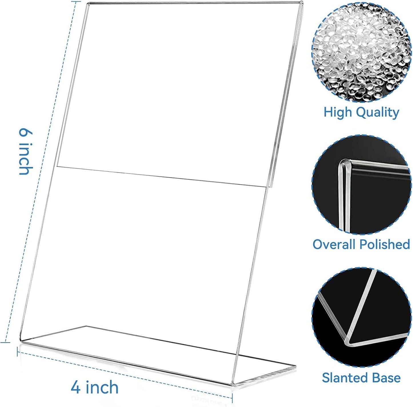 EHWINE 12 Pack 4 x 6 Acrylic Sign Holder, Clear Plastic Signs Display Stand, Vertical Slanted Back Paper Holder Stand up Table Top Sign Holders Flyer Stand Frames Suitable for Office Business Store