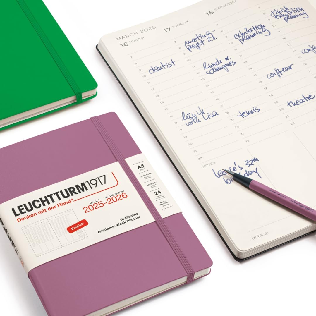 LEUCHTTURM1917 - Academic Week Planner Hardcover Medium (A5), 18-month, Jul. 2025 - Dec. 2026, English, Rising Sun