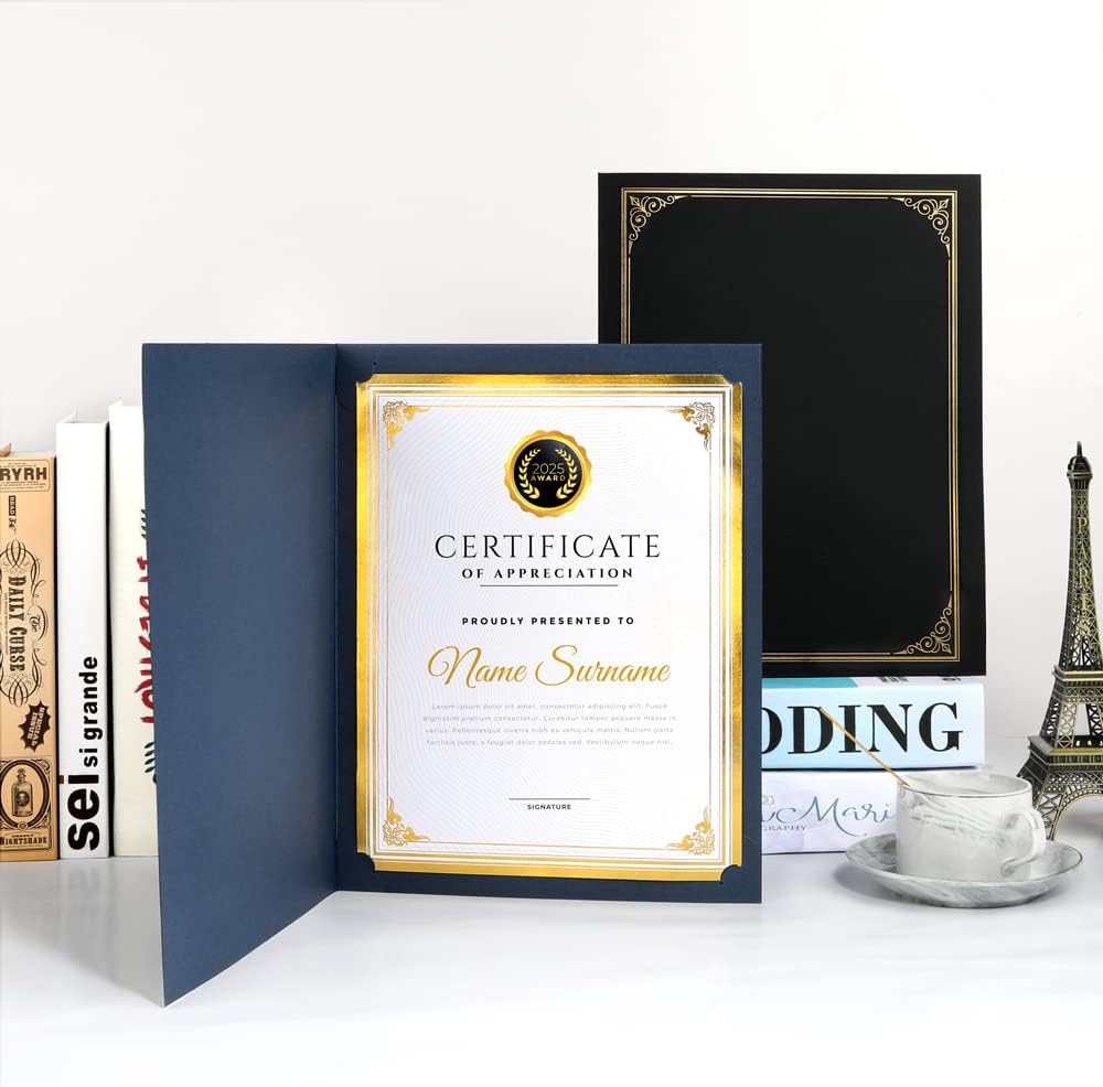 SUNEE Certificate Holders(Blue, 80 Packs, New Pattern), Diploma Covers Gold Foil Border, for Letter Size 8.5x11 Certificates, Cardstock, Document Papers