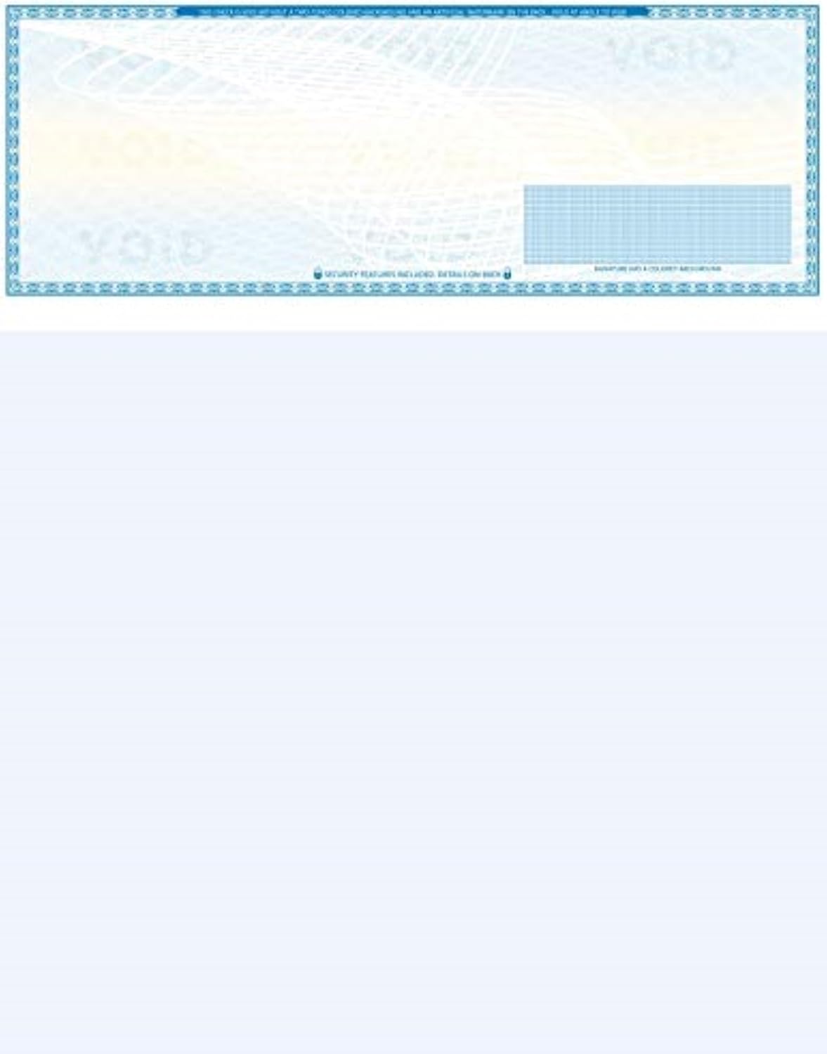 250 High Security Blank Check Stock - Checks on Top Compatible with QuickBooks, Quicken - Paper Weight # 70 Light Blue Art Deco