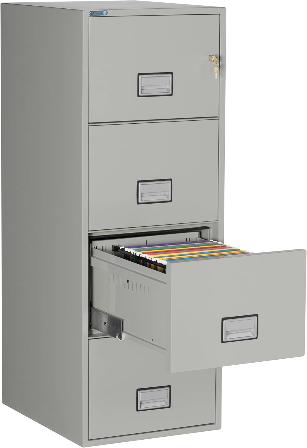 25 inch 4-Drawer Vertical Fireproof File Cabinet – Legal and Letter Size Filing – Key Lock – Water Resistant Seal – Fire and Impact Rated – Light Gray Finish – Model LGL4W25LG