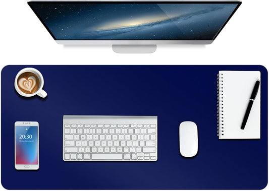 Boutilon Leather Desk Pad Protector,Non-Slip Mouse Pad,Laptop Desk Pad,Office Mouse Mat,Waterproof Leather Desk Blotter,Desk Writing Pad for Office and Home (M-Navy,30"x14")