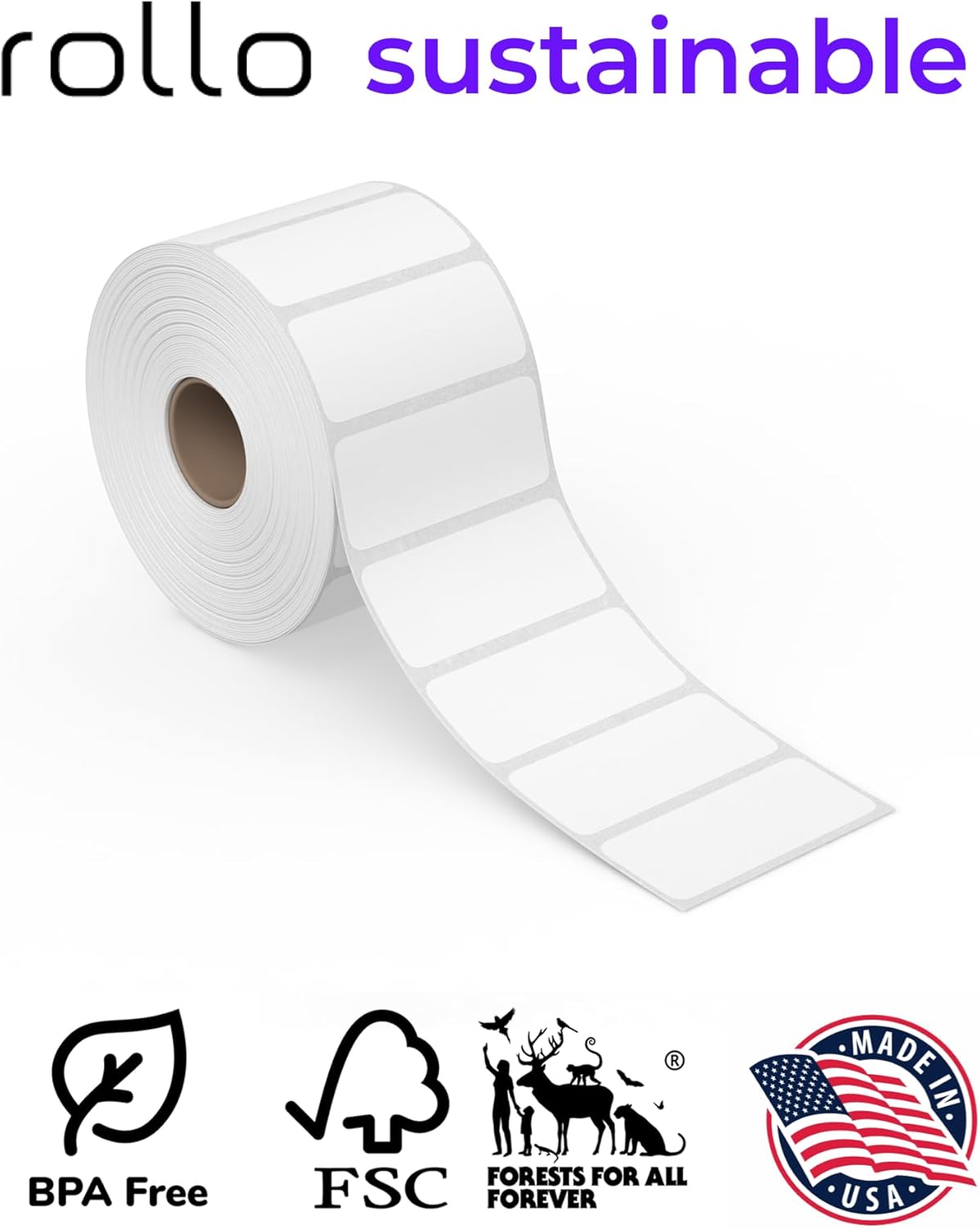 Rollo Direct Thermal 2x1 Barcode Labels - Roll of 1,000 Thermal Labels for Shipping (Commercial Grade Stickers)