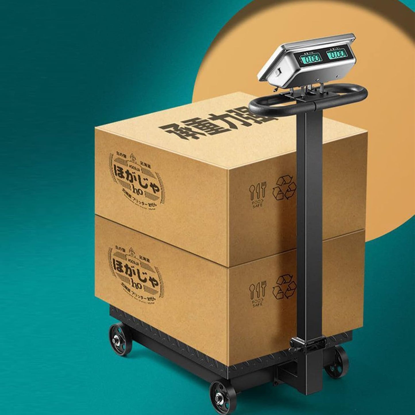 Industrial Platform Scale with Wheels 660lb Computing Digital Floor Scale with Accurate LB/KG Price Calculator High-Definition Displa Foldable Rechargable for Weighing Luggage Package