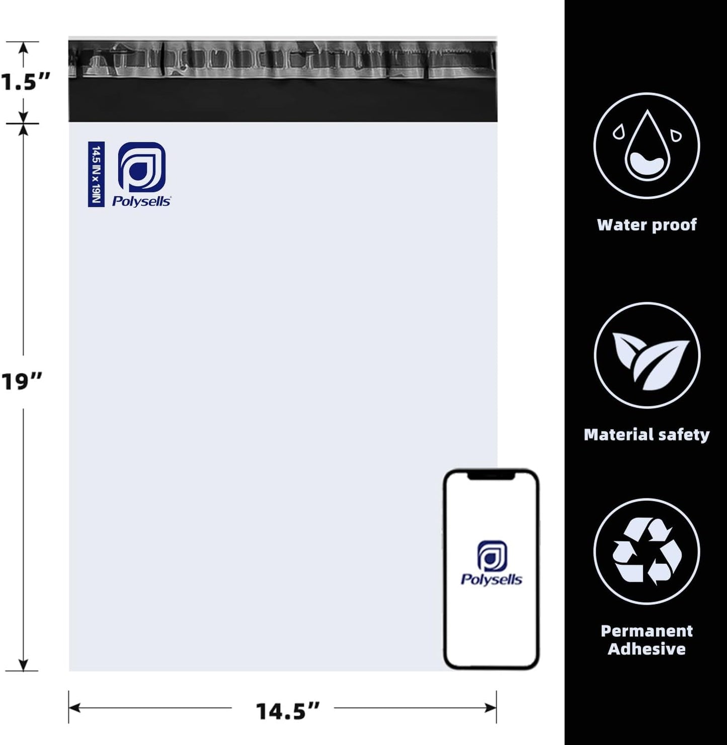 POLYSELLS Poly Mailers Shipping Envelopes, Strong Adhesive Sealing, Waterproof, and Tear-resistant Postal Mailing Bags. Mailer Bags for clothing, books, and accessories. (White, 14.5x19 Inch, 1000 pc)