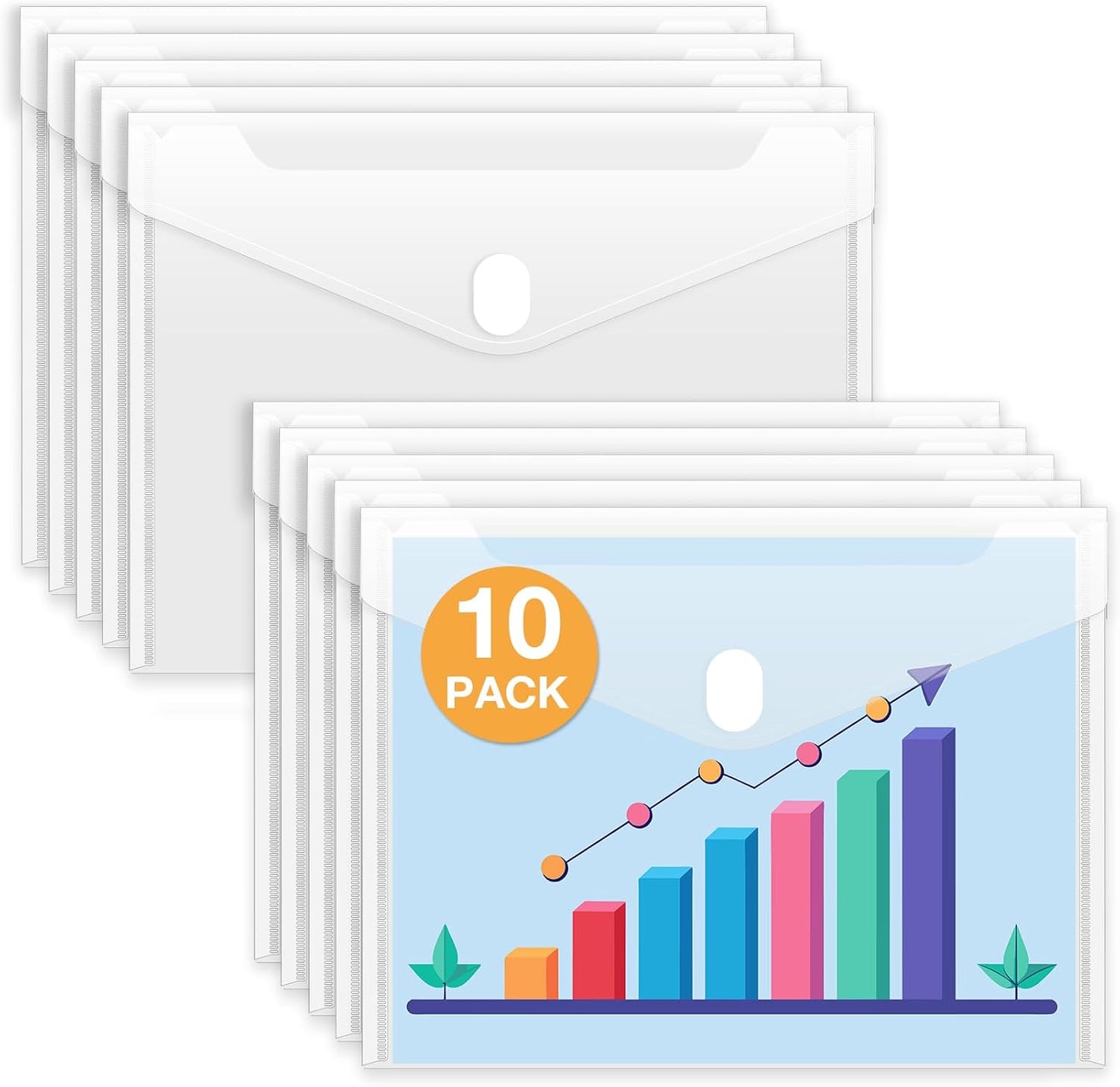 Sooez 10 Pack Plastic Envelopes File Folders, Rainforced Clear Folder Important Document Organizer, A4 Letter Size Bill Receipt Paper Holder Organizer Folder with Closure for School Office