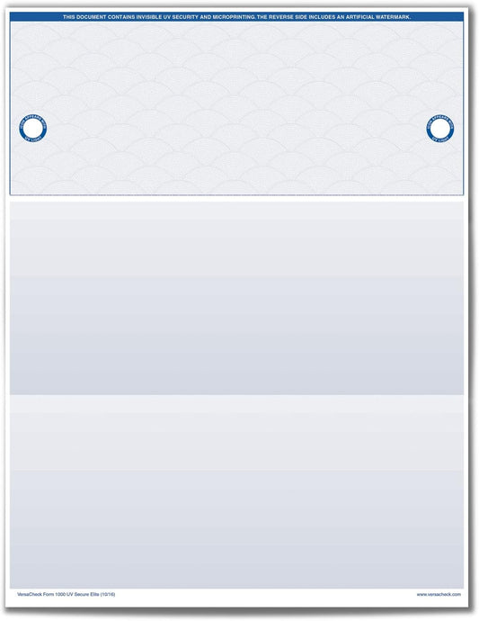 VersaCheck ValueChex - 500 Blank Business Voucher Checks - Blue Elite UV Secure - 500 Sheets Form #1000 - Check on Top