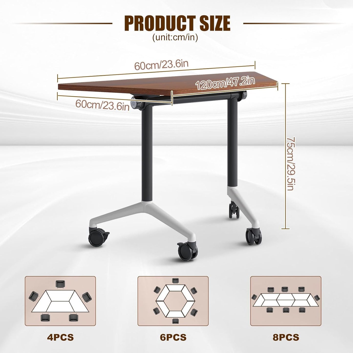 Conference Table, Folding Conference Desk Modern White, Seminar Table with Wheels, 2-10 People for Office, Meeting Break Room (6, 1915TXH, 47IN)