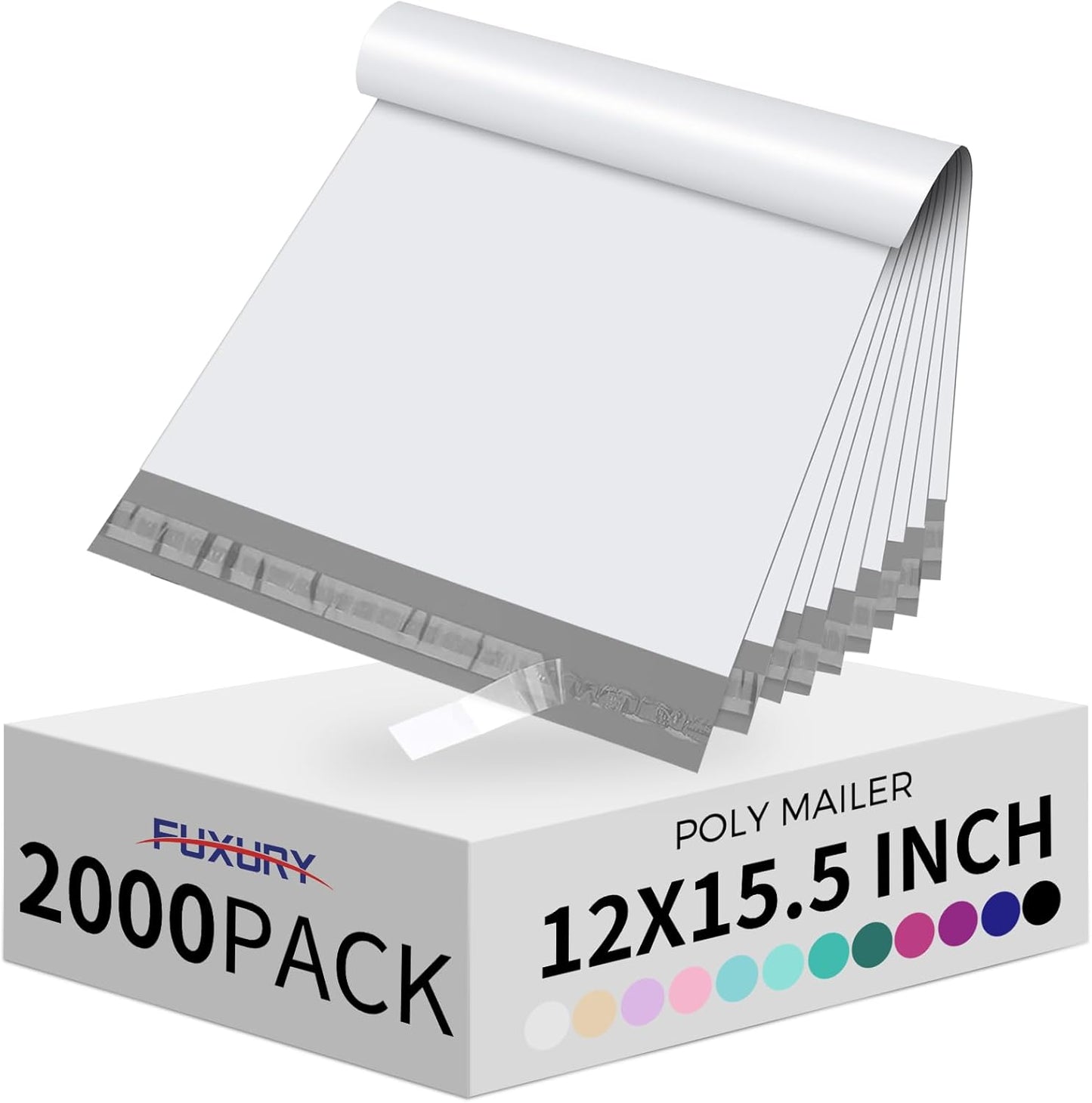 Fuxury 2000 Pcs 12x15.5" Poly Mailers,Waterproof Mailing Envelopes for Clothing, Strong Adhesive Poly Shipping Postage Bags for Small Business(White)