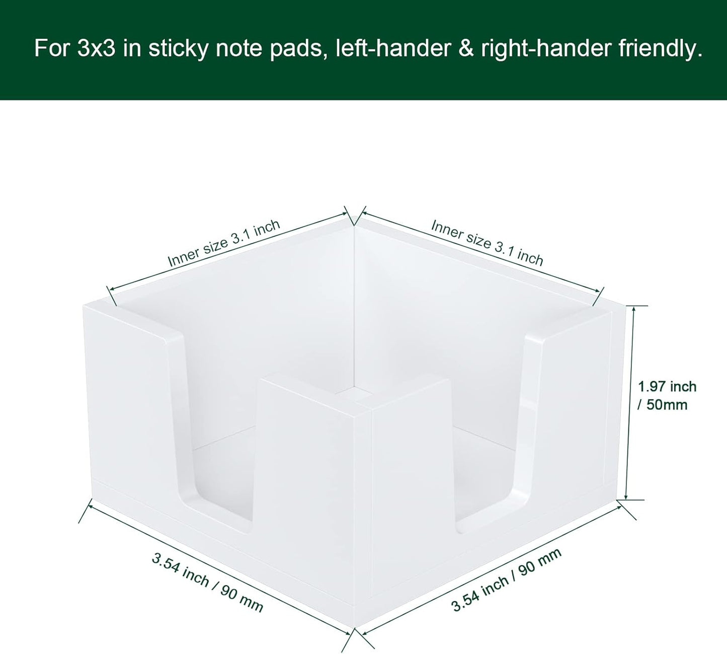 Acrylic Sticky Note Holder, Self-Stick Note Pad Holder W/O Pads - Note Dispenser Memo Pad Holder Desk Organizer for School Office Home (3''x3'' White - 2 Pack)