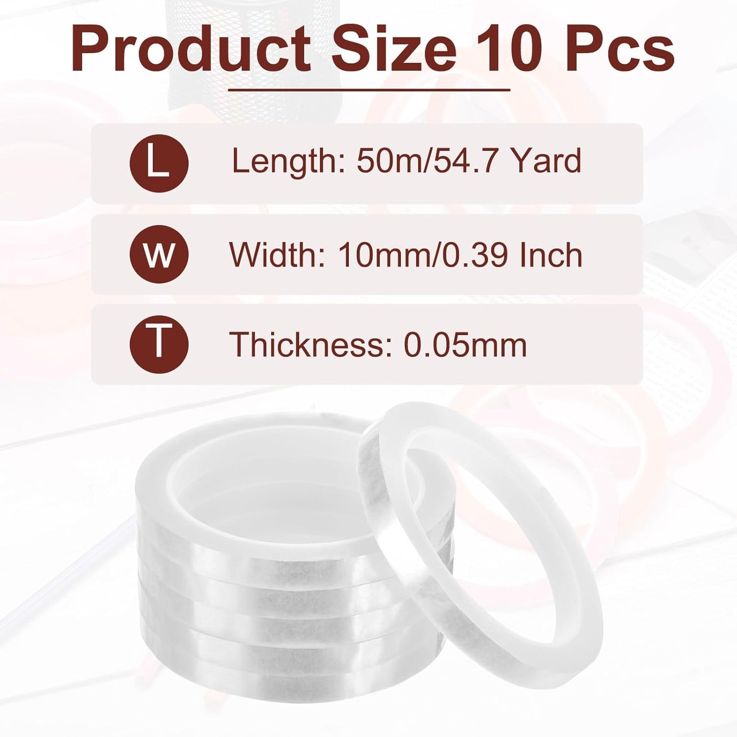 MECCANIXITY 10 Rolls Whiteboard Tape Graphic Chart Tape 10mm 54.7 Yard Art Tape Thin Self-Adhesive Pinstripe Tape Masking Tape for Gift Wrapping Craft Supplies, Clear