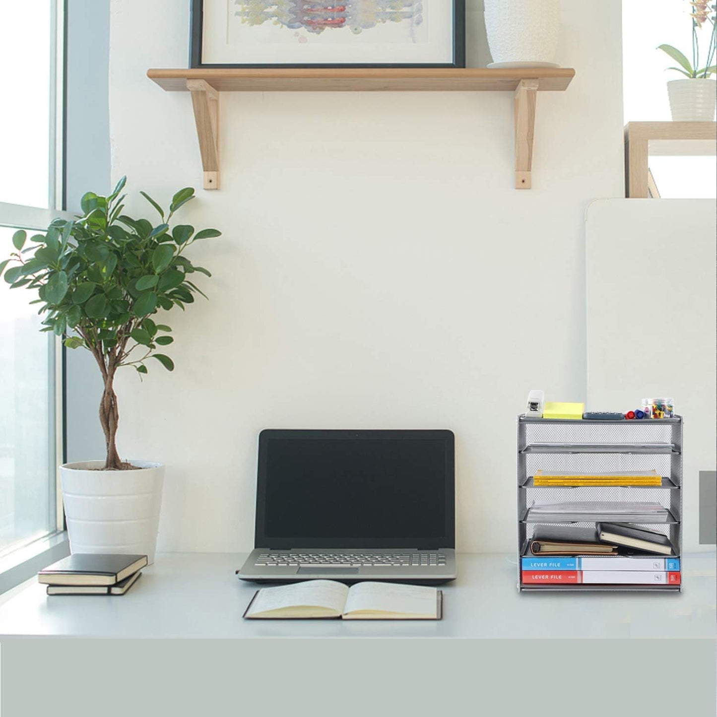 Samstar Paper Letter Tray, Metal Desk File Organizer with 5 Tier Shelf and Sorter,Silver