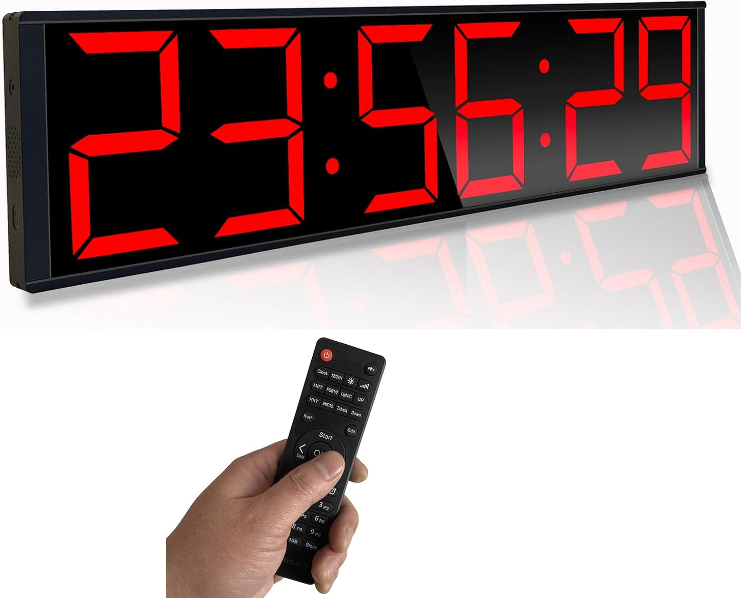 26'' Huge Digital Wall Clock, Home Gym Interval Workout Timers, with Countdown, Stopwatch, 7-Color Light, 8-Alarms, Calendar/Temperature Display, for HIIT/Tabata/FGB/EMOM (Red)