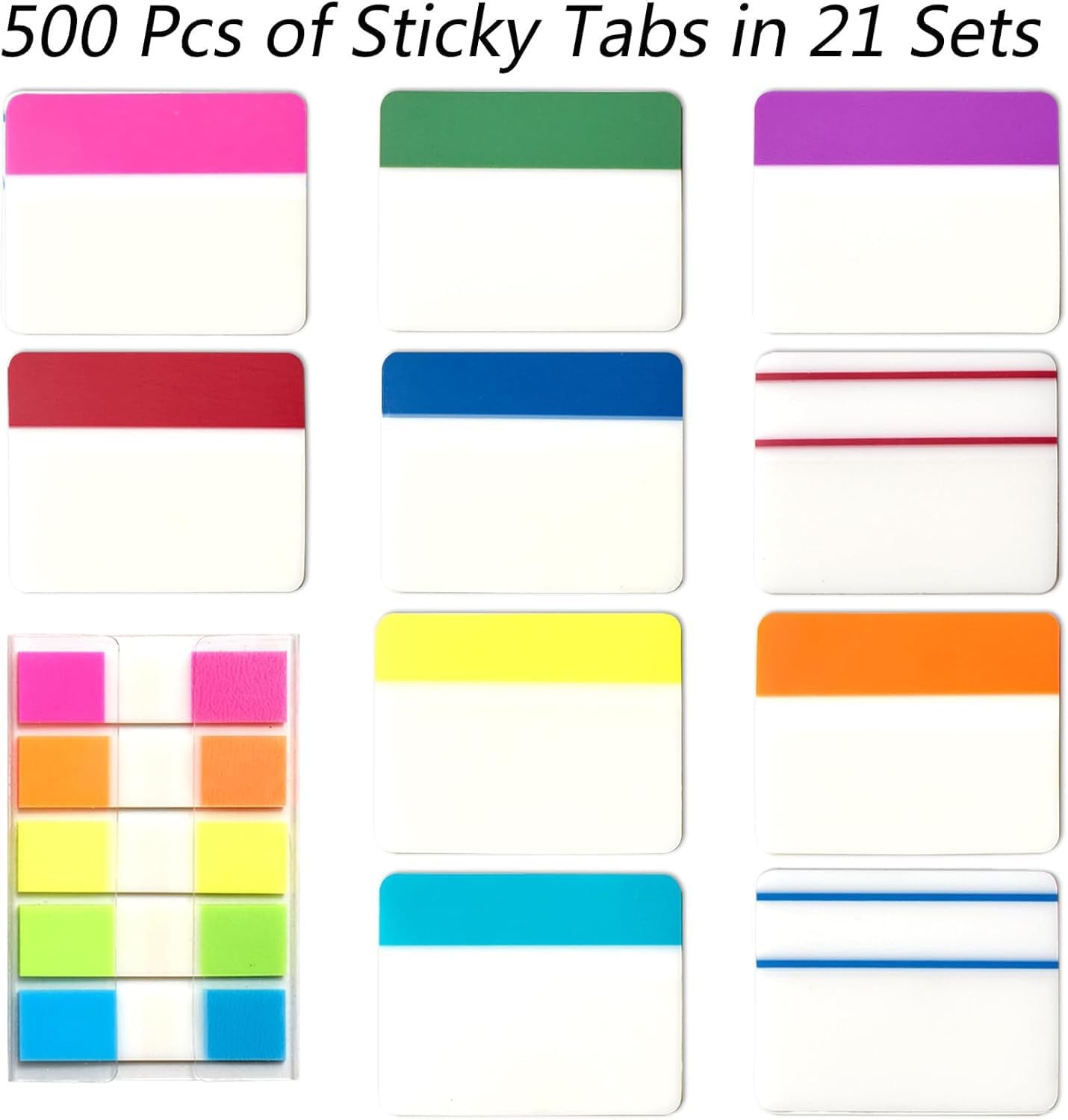 Sticky Tabs – Book tabs, Page Labels for Books, Files & Binders – Strong Adhesive & Repositionable Index Markers for Notebooks& Journals（500 Pieces 2 Inch 21 Sets 10 Colors）