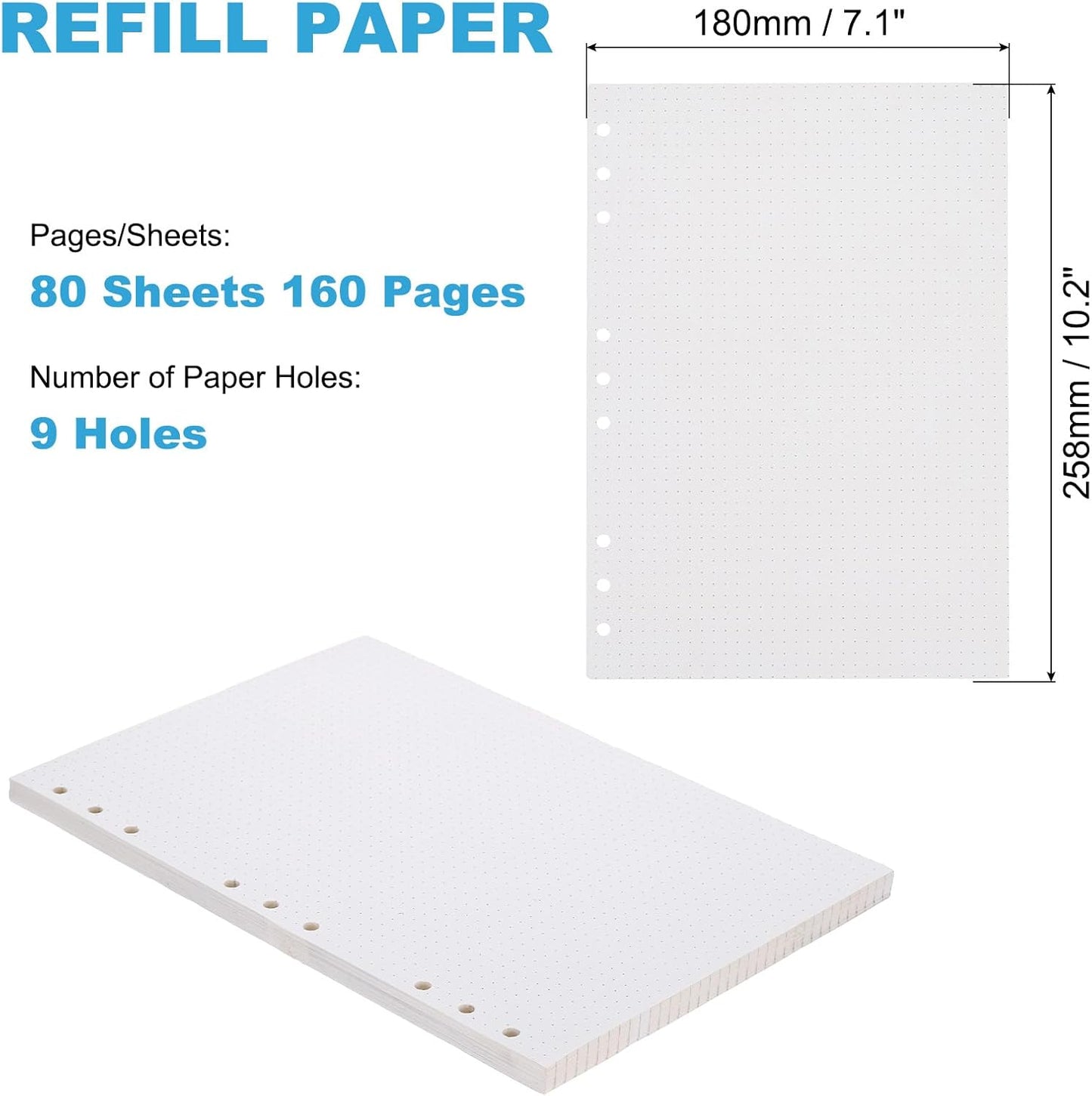 PATIKIL B5 Dot Grid Paper 9-Ring Binder Loose Leaf Planner Filler Paper Planner Inserts, 80 Sheets/160 Pages, Lined