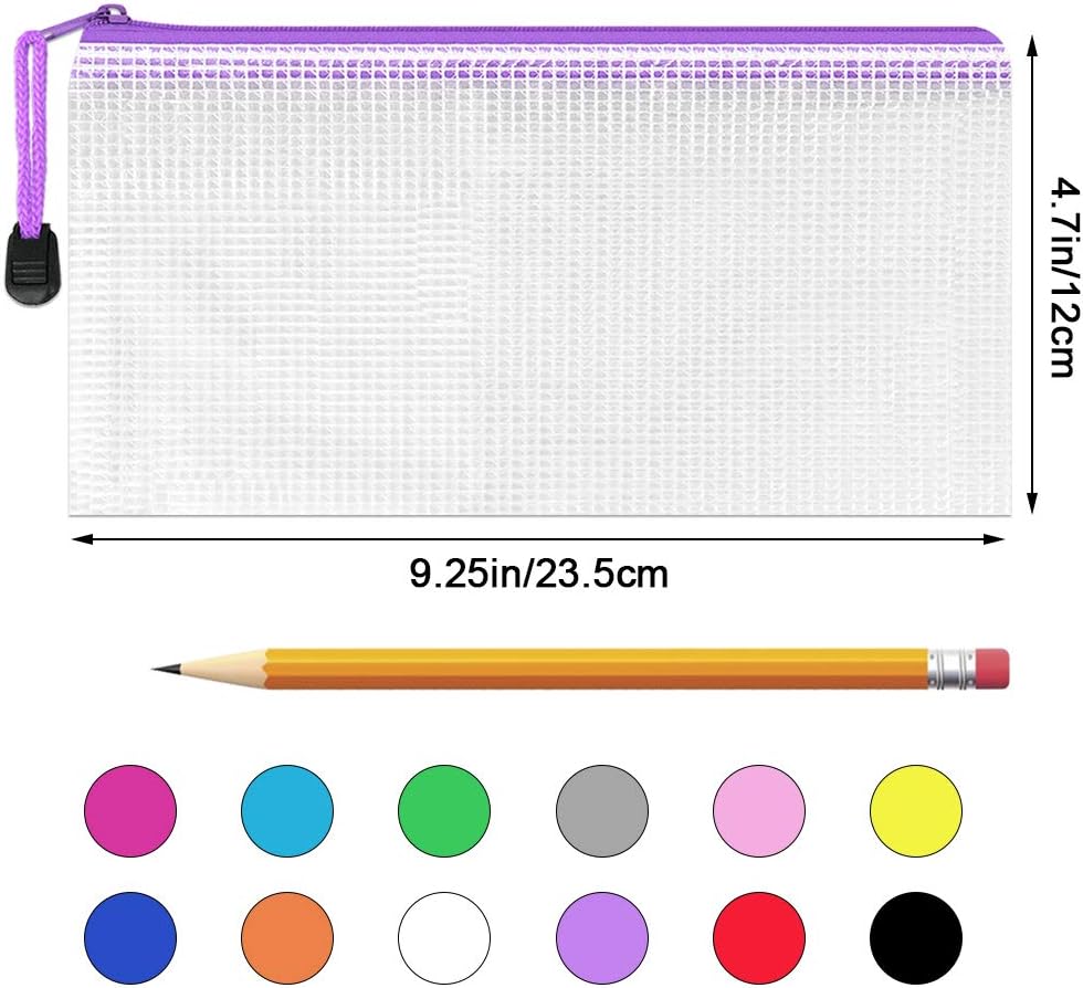 Umriox Pencil Pouches Bulk, 9.2 x 4.7 in (12 Colors, 36 Packs), Mesh Zipper Pouch Pencil Case, Small Zipper Pouches for Bill Stationary Cosmetics Travel Storage