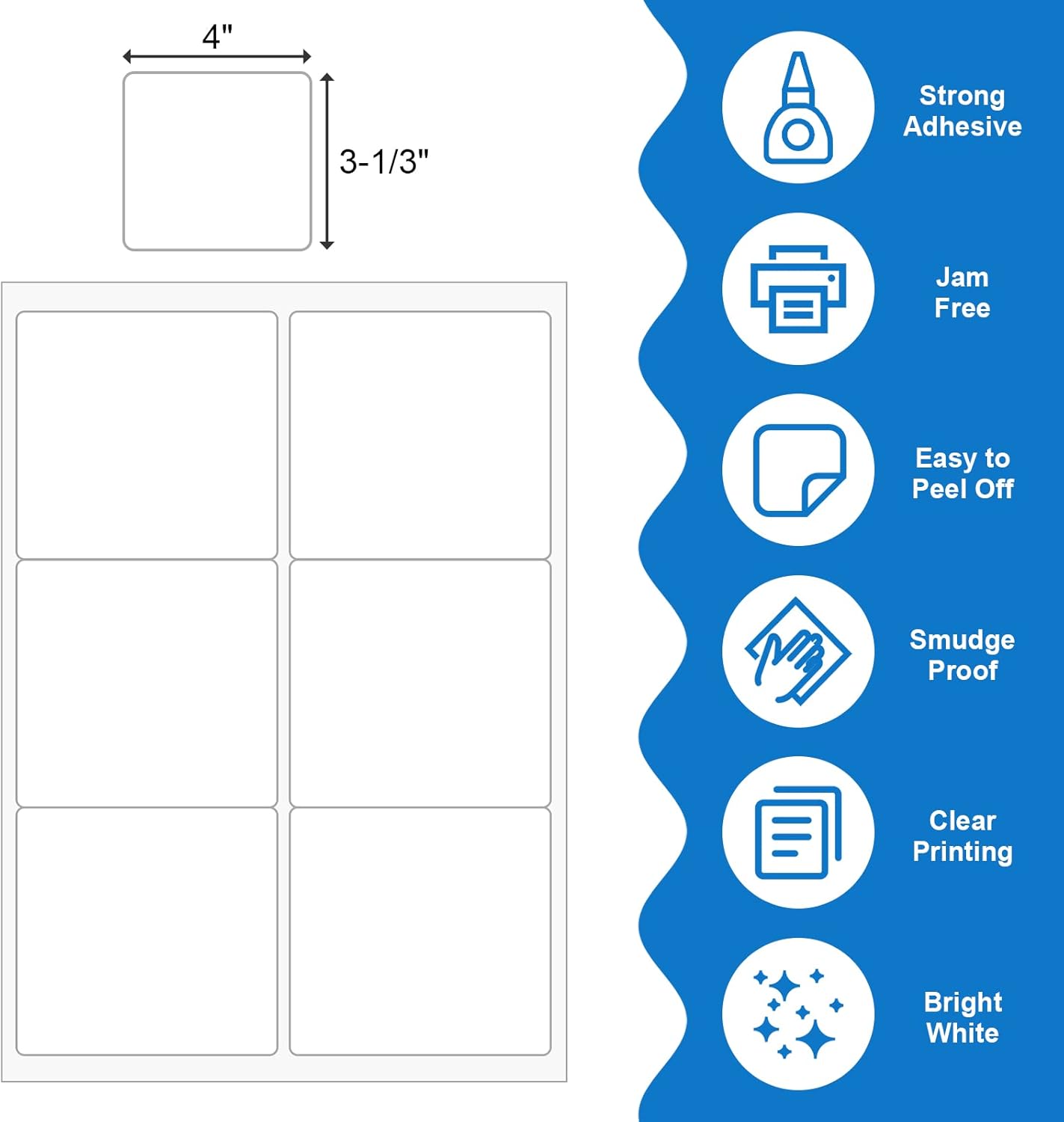 BESTEASY 3 1/3" x 4" Labels Shipping Labels for Laser Inkjet Printers, 6 Up Self Adhesive FBA Address Labels, White Matte Mailing Label Stickers (4000 Sheets, 24000 Labels)