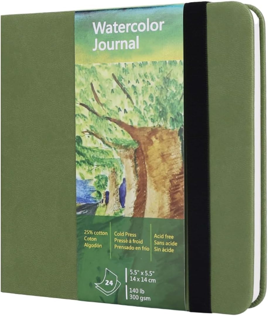 tumuarta Watercolor Journal,140 LB, 300 GSM, Cotton Paper, Cold Press, 24 Sheets, 48 Pages, Watercolor Paper Sketchbooks for Use As Travel Notebook and Mixed Media Pad, 5.5x5.5