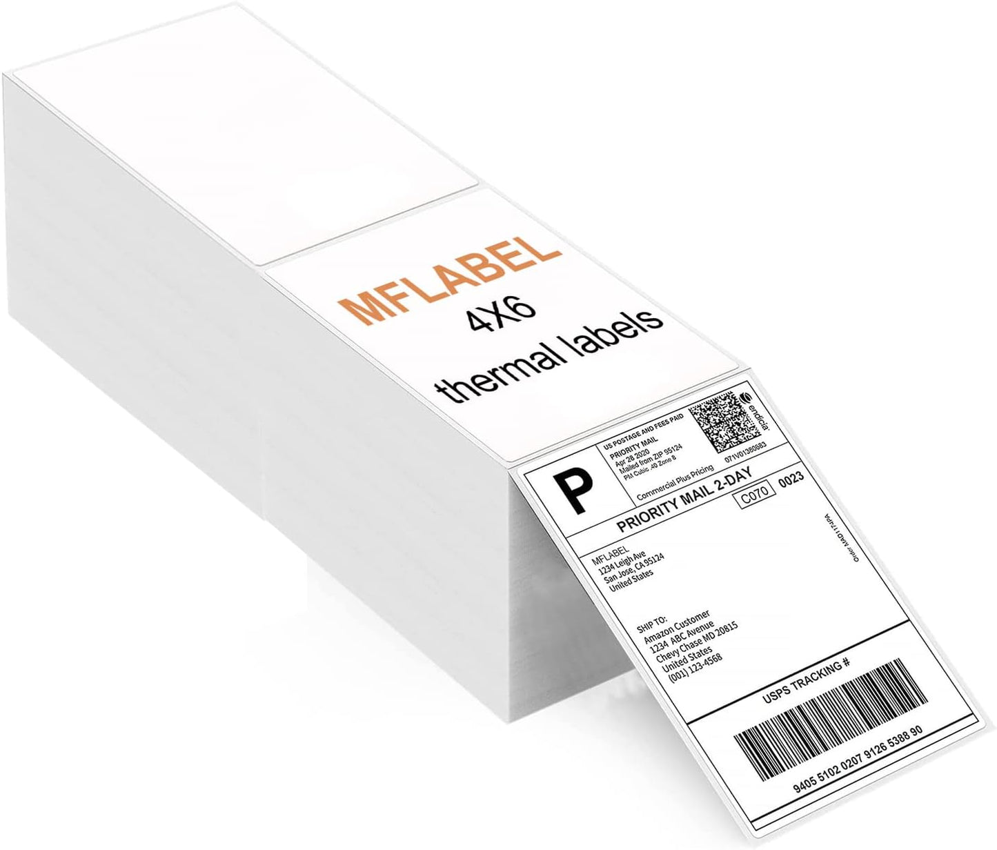 MFLABEL® 8 Stacks Fanfold 4" x 6" Direct Thermal Labels White Perforated Shipping Label (2,000 Labels per Stack) (8 Stacks)