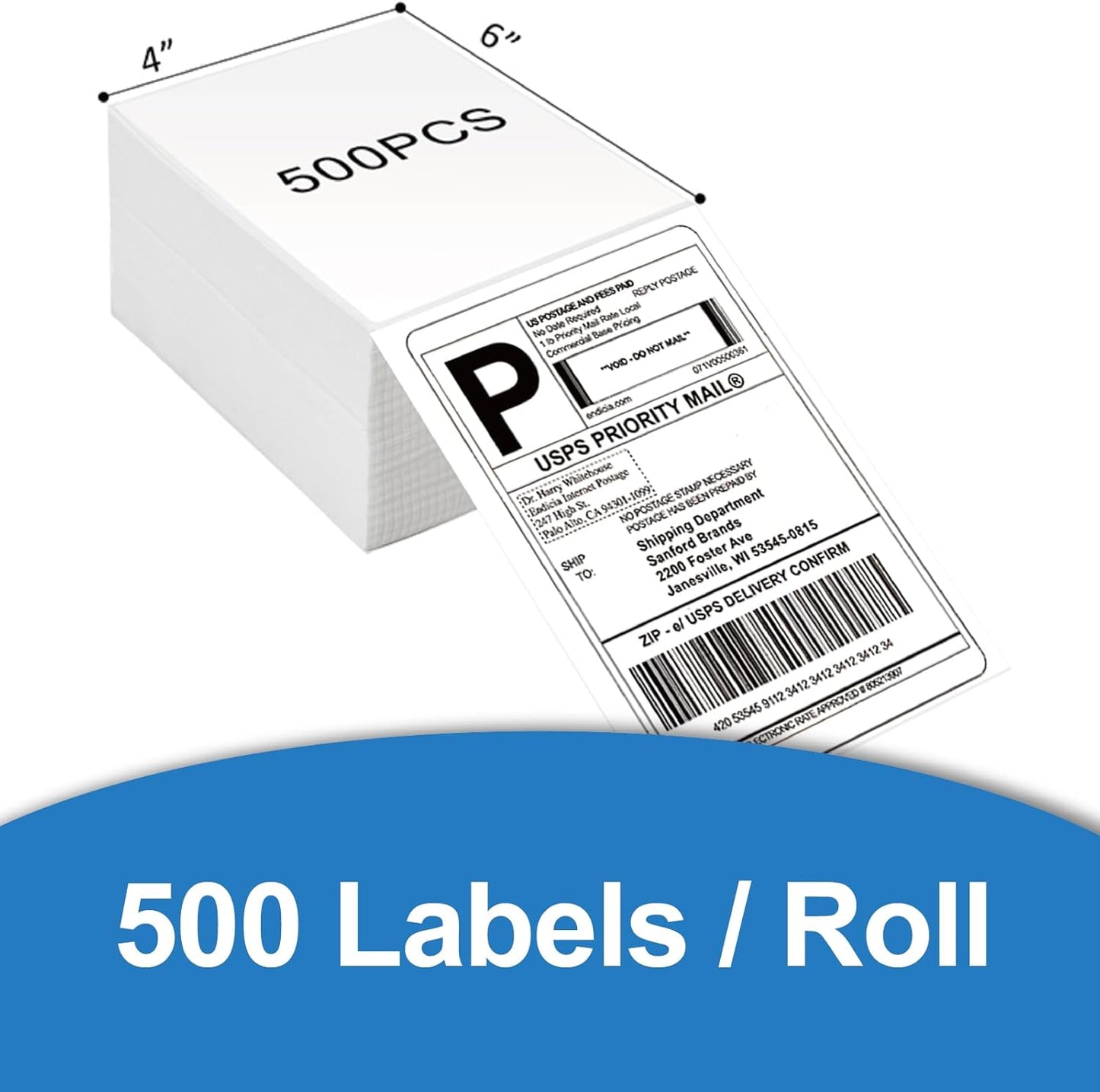 HUOJI 4x6 Direct Thermal Shipping Labels, 4 Stacks 4000 Labels, Fanfold, Compatible with Rollo, Zebra, MUNBYN Printers(Commercial Grade)