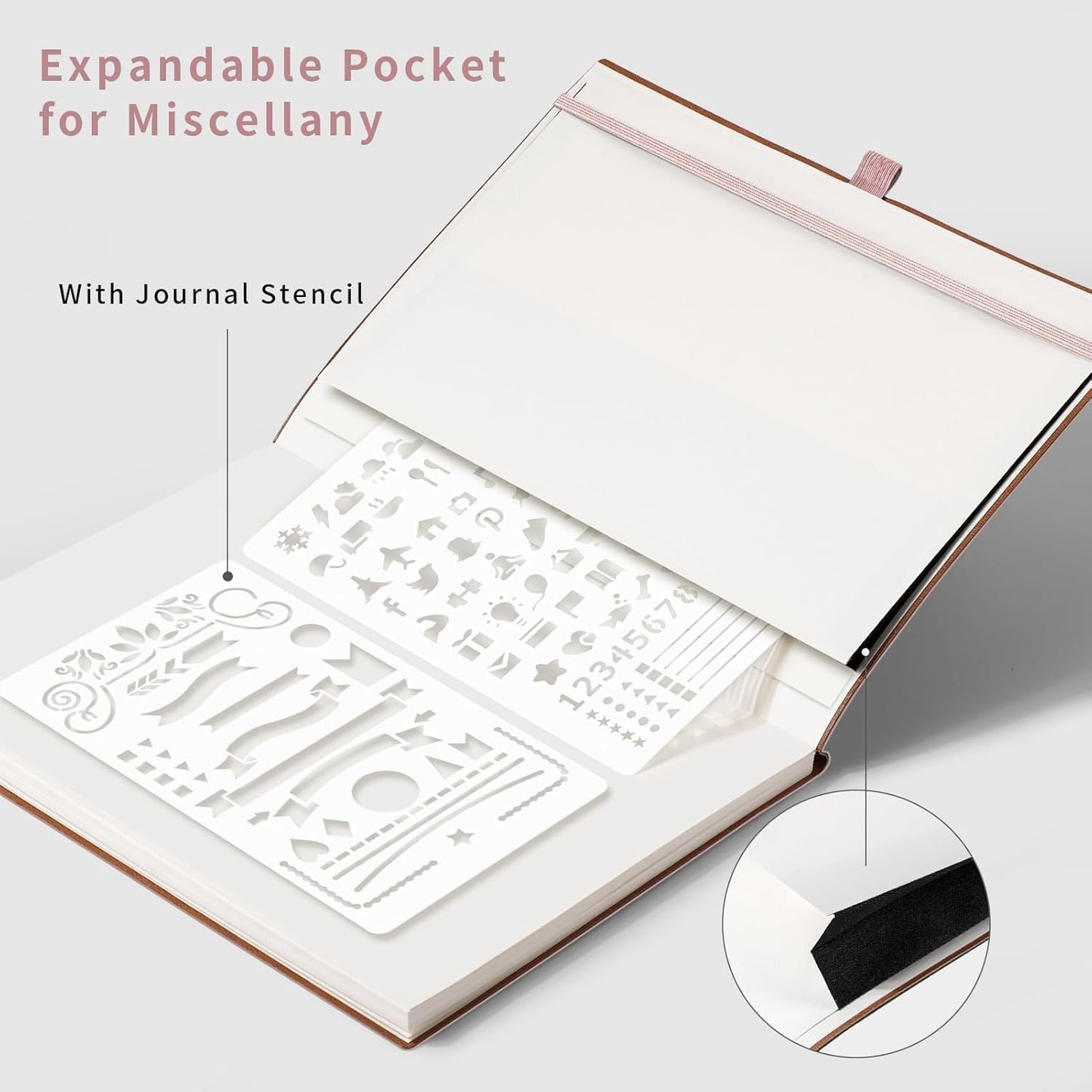 AHGXG Bullet Dotted Journal - Dot Grid Notebook Journal, 120 GSM Thick Acid-Free Paper, Large B5 Dotted Notebook 96 Pages, Leather Softcover, Inner Pocket, Journal Stencil, 7.6'' X 10'' - Rose Gold