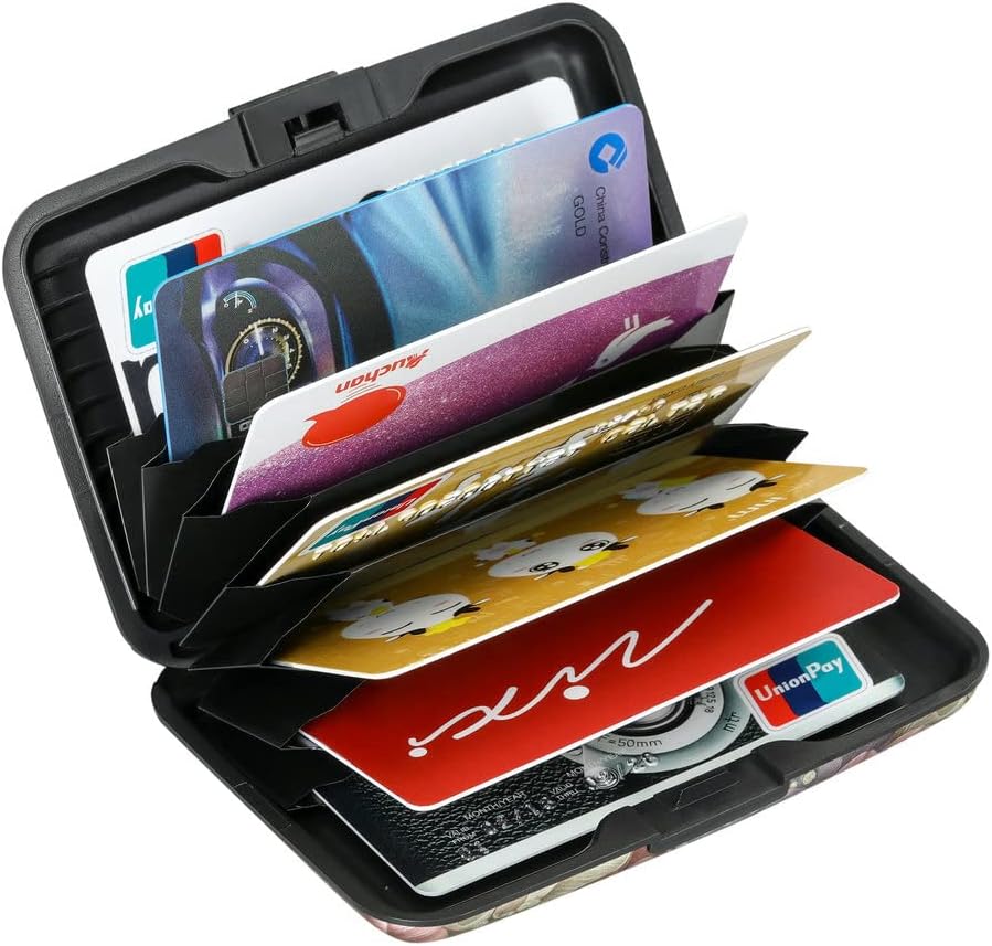 ELFISH Mini RFID Aluminum Wallet Credit Cards Holder Business Card Case Metal ID Case for Men Women（Happy Flower