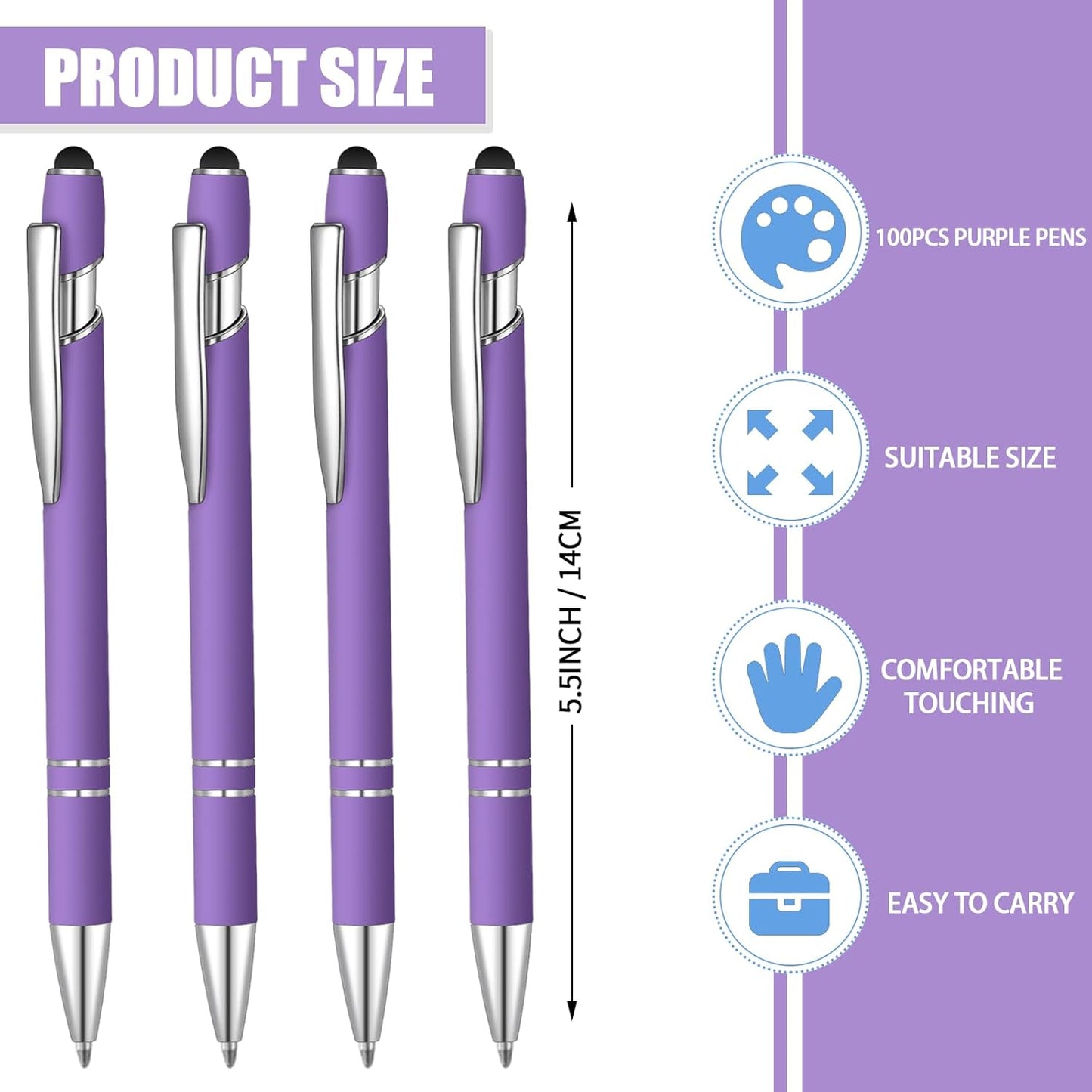 8 Pcs Blue Ink Ballpoint Pen with Stylus Tip 2 in 1 Stylus Ballpoint Pen Metal Pens Stylus Pen for Touch Screens School Office Coworkers (Purple)