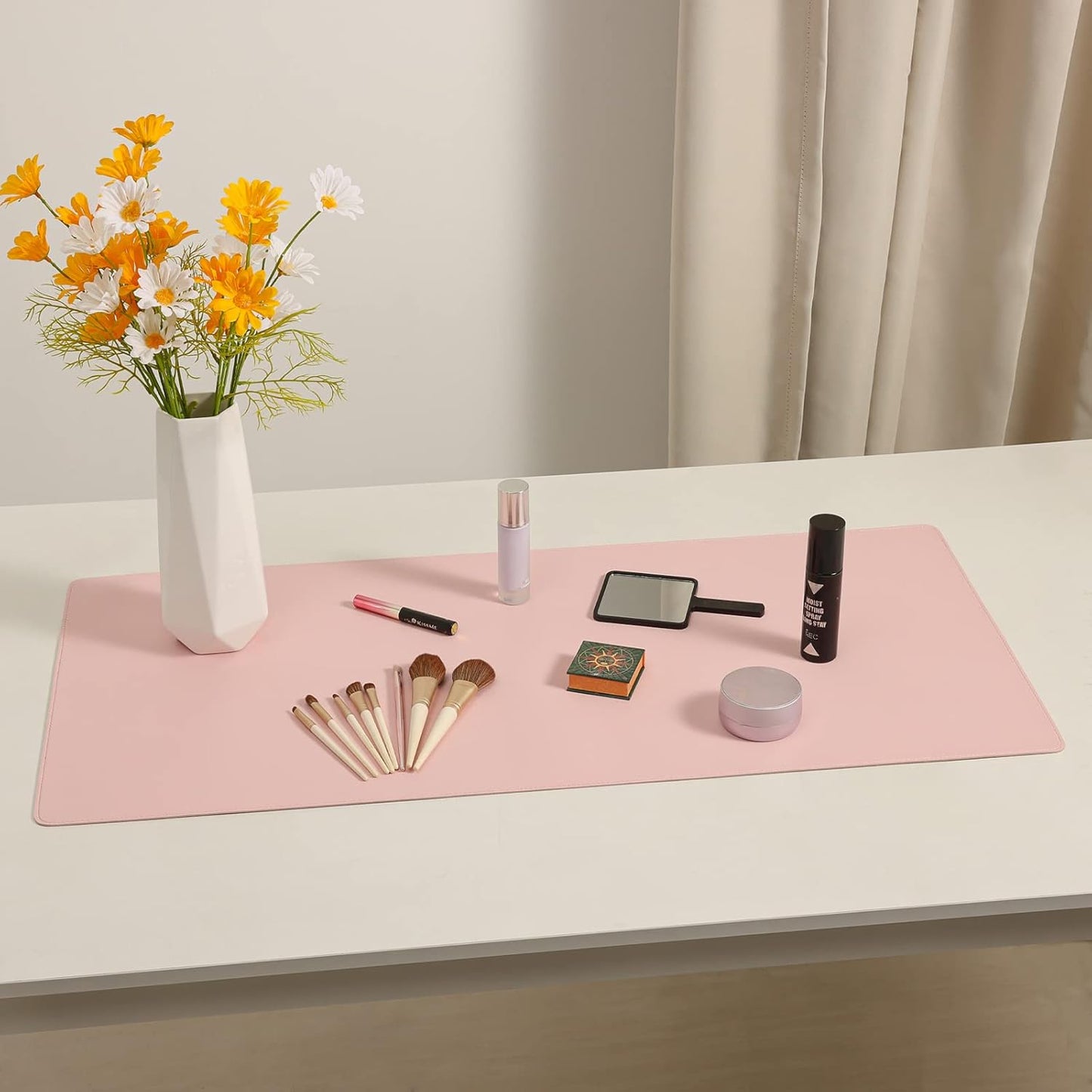PU Leather Desk Pad Blotter,Light Pink Waterproof Office Desktop Mat for Women,36x17in Non-Slip Large Mouse Pad Writing Protector